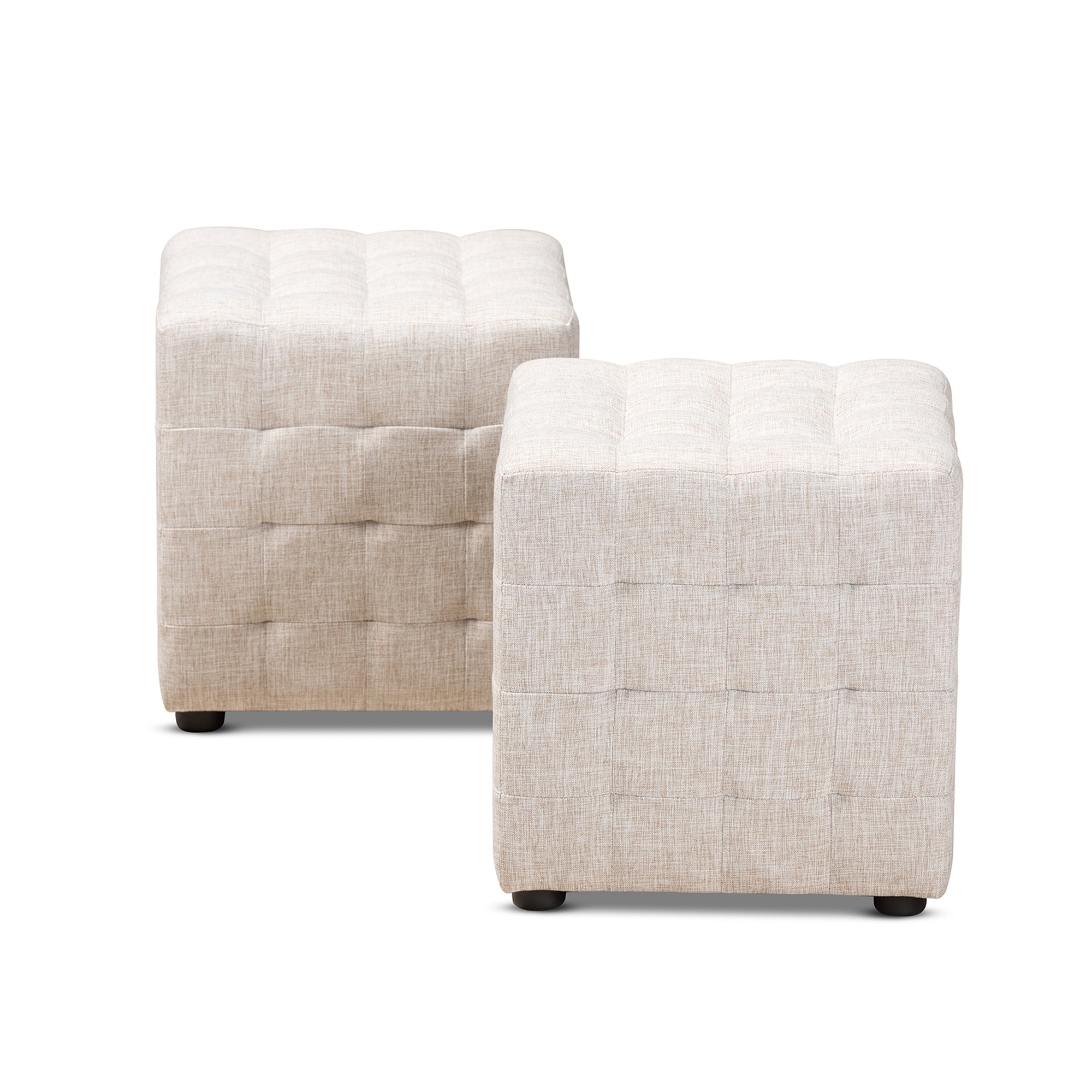 Baxton Studio Elladio Modern and Contemporary Beige Fabric Upholstered Tufted Cube Ottoman (Set of 2)