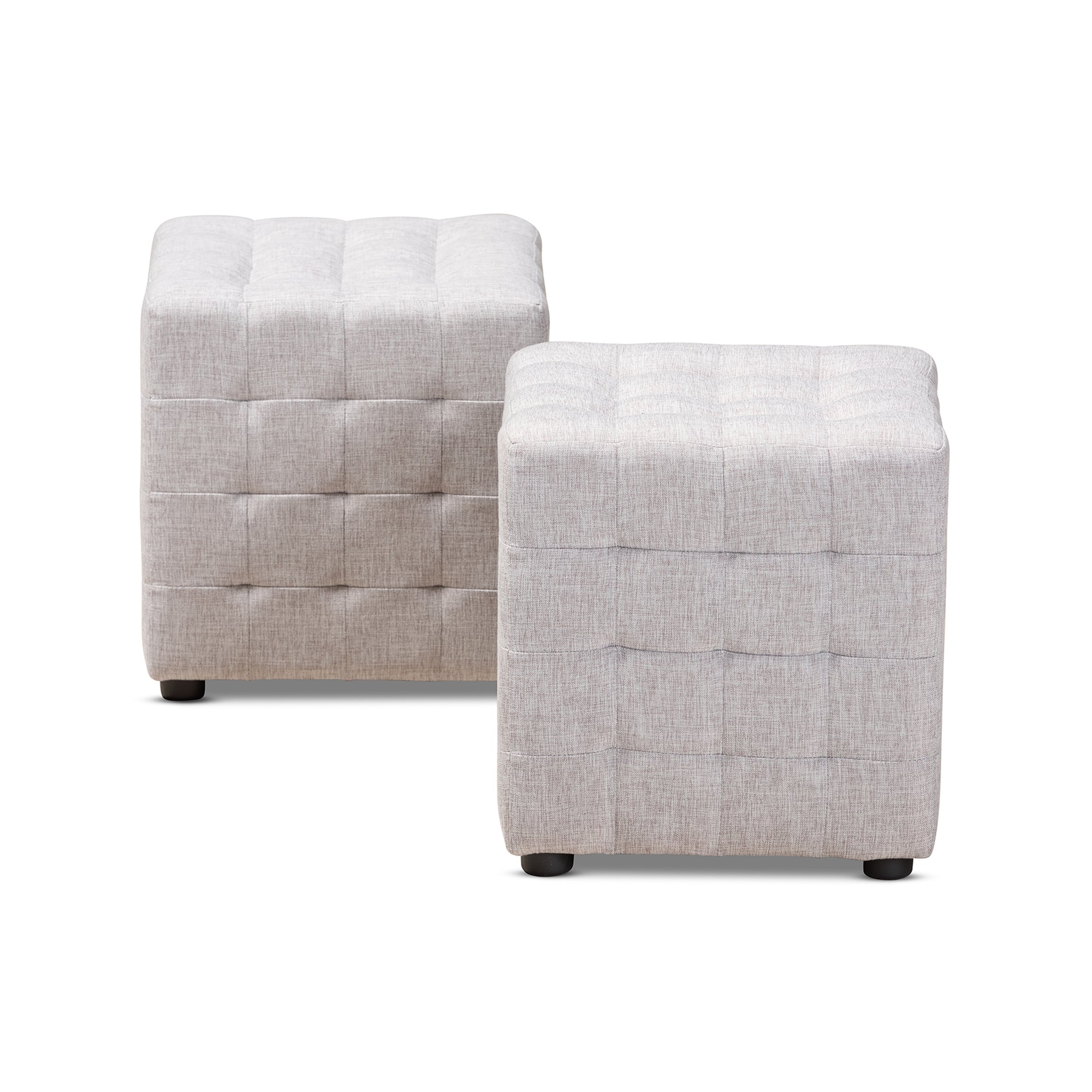 Baxton Studio Elladio Modern and Contemporary Greyish Beige Fabric Upholstered Tufted Cube Ottoman (Set of 2)
