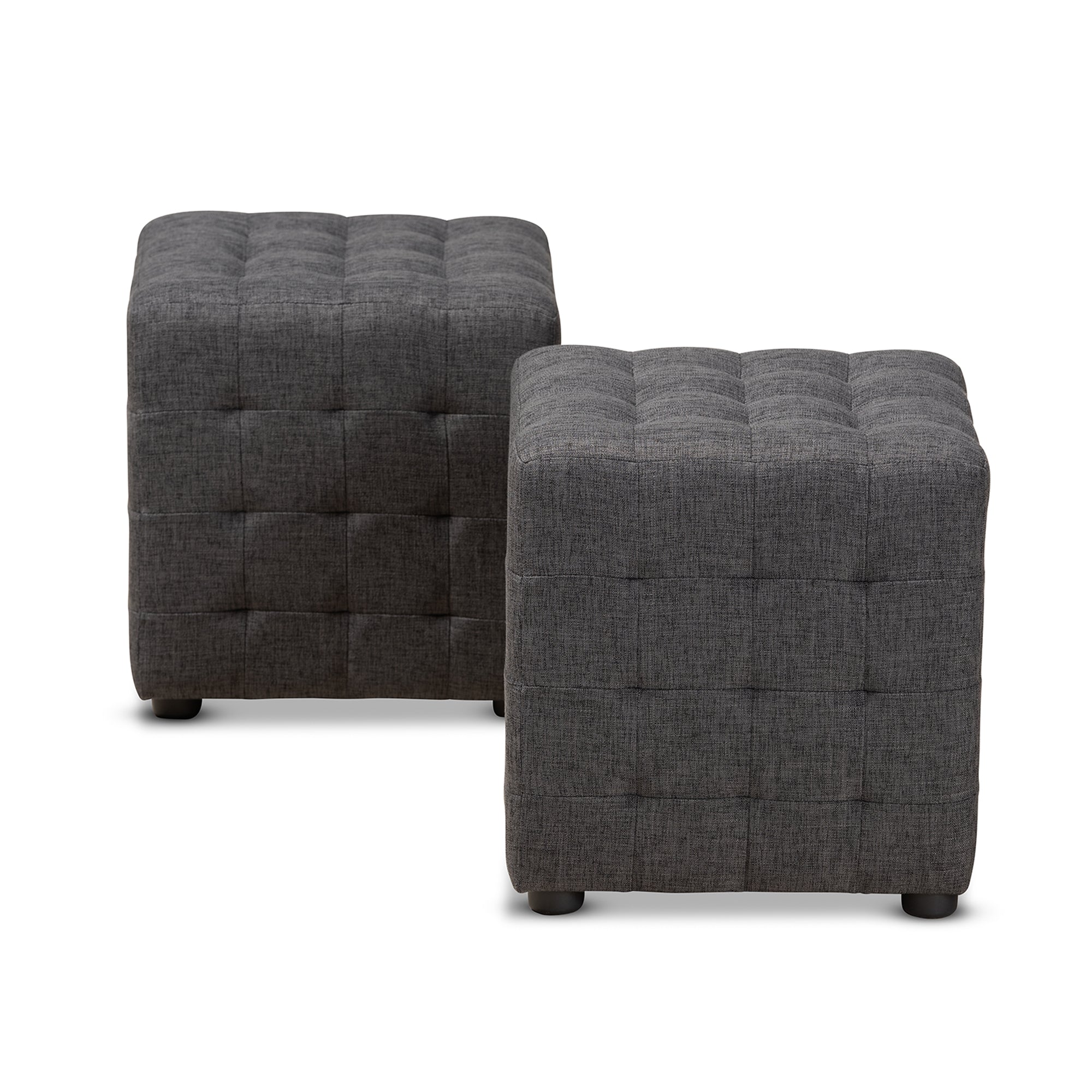 Baxton Studio Elladio Modern and Contemporary Dark Grey Fabric Upholstered Tufted Cube Ottoman (Set of 2)