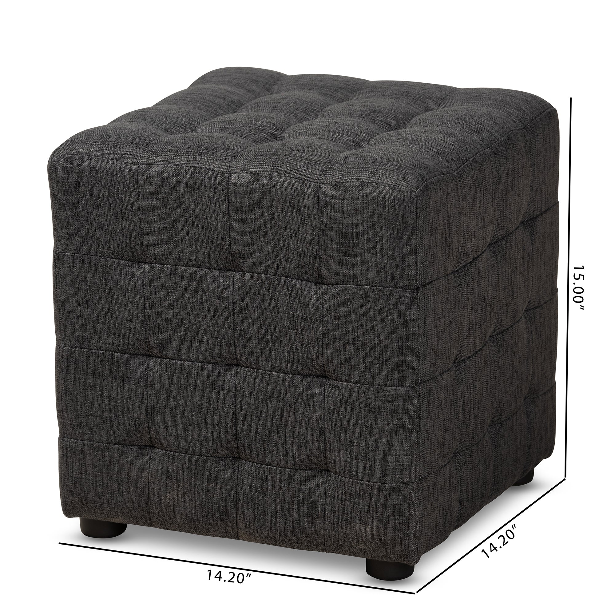Baxton Studio Elladio Modern and Contemporary Dark Grey Fabric Upholstered Tufted Cube Ottoman (Set of 2)