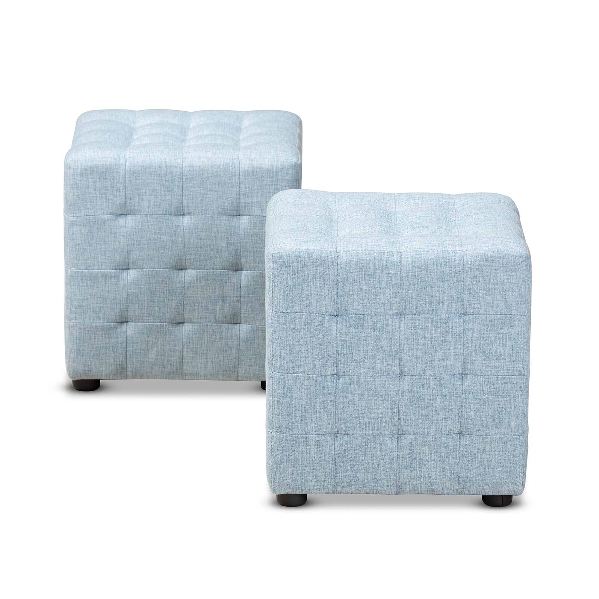 Baxton Studio Elladio Modern and Contemporary Light Blue Fabric Upholstered Tufted Cube Ottoman (Set of 2)