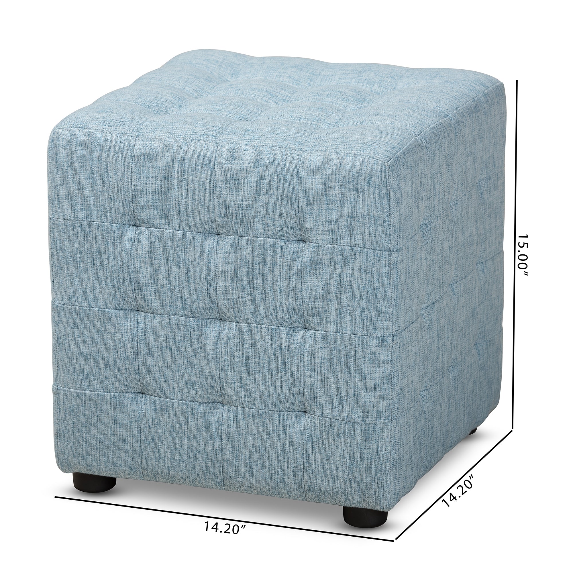 Baxton Studio Elladio Modern and Contemporary Light Blue Fabric Upholstered Tufted Cube Ottoman (Set of 2)