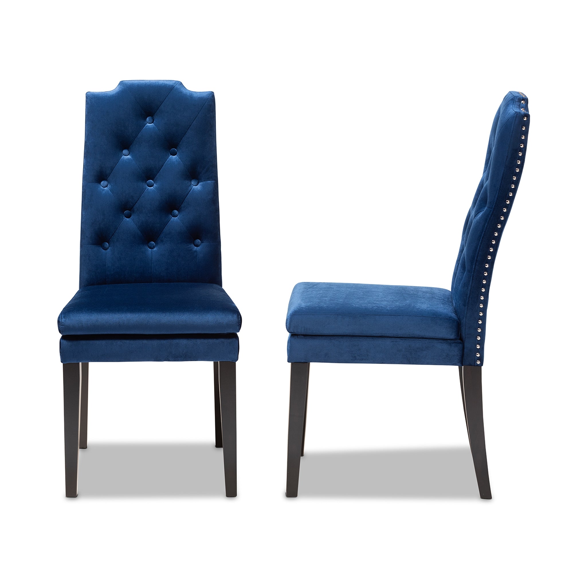 Baxton Studio Dylin Modern and Contemporary Navy Blue Velvet Fabric Upholstered Button Tufted Wood Dining Chair Set of 2