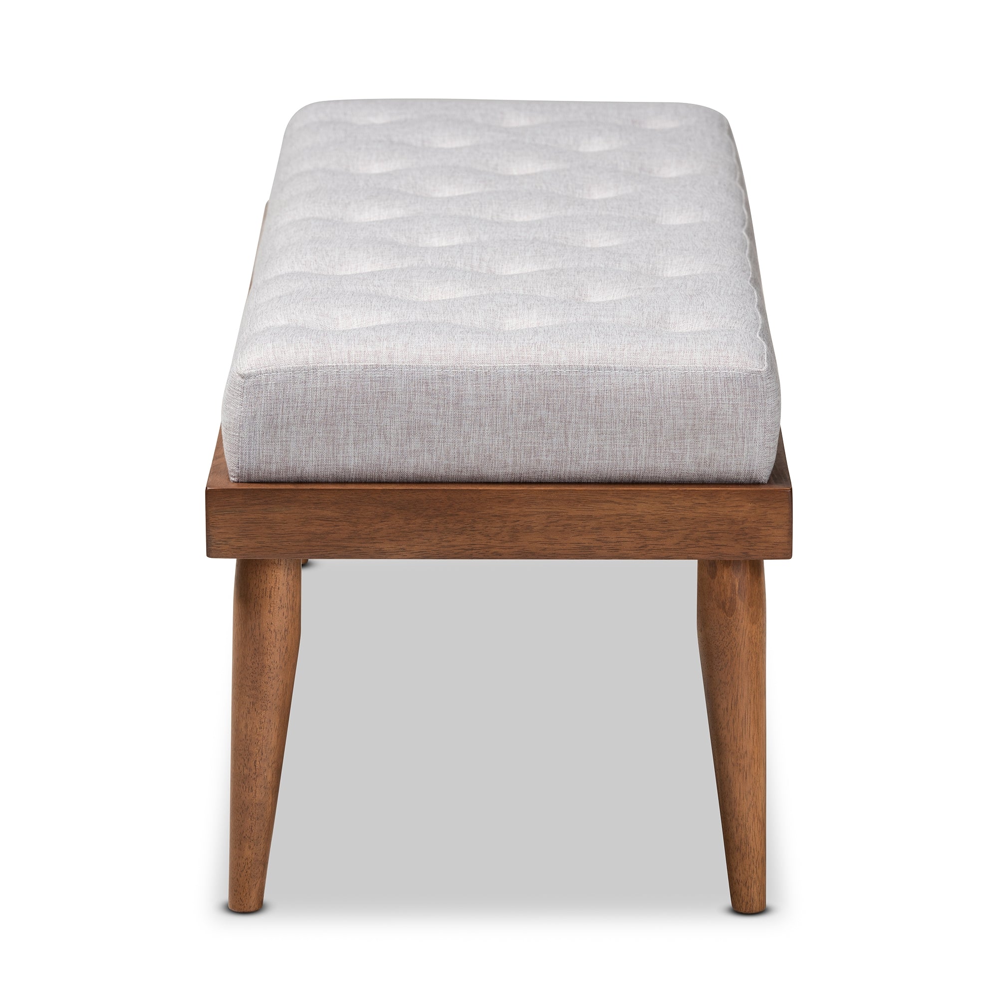 Baxton Studio Linus Mid-Century Modern Greyish Beige Fabric Upholstered and Button Tufted Wood Bench