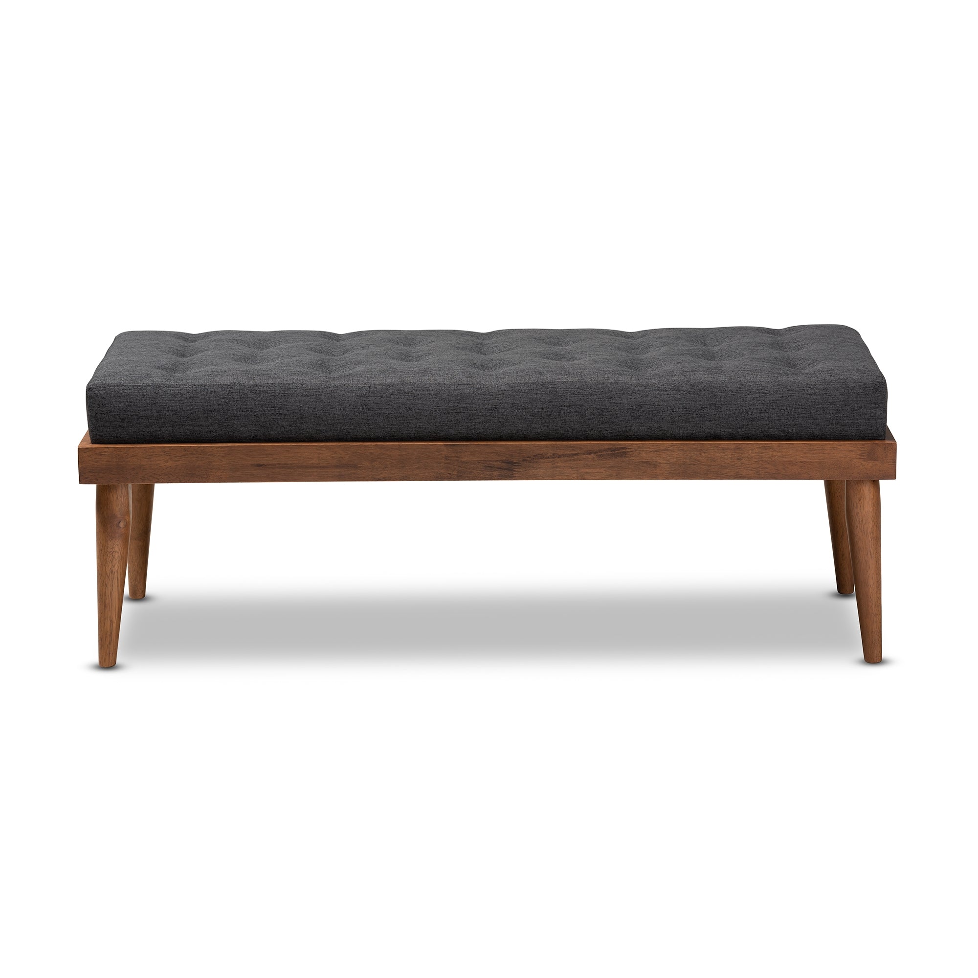 Baxton Studio Linus Mid-Century Modern Dark Grey Fabric Upholstered and Button Tufted Wood Bench