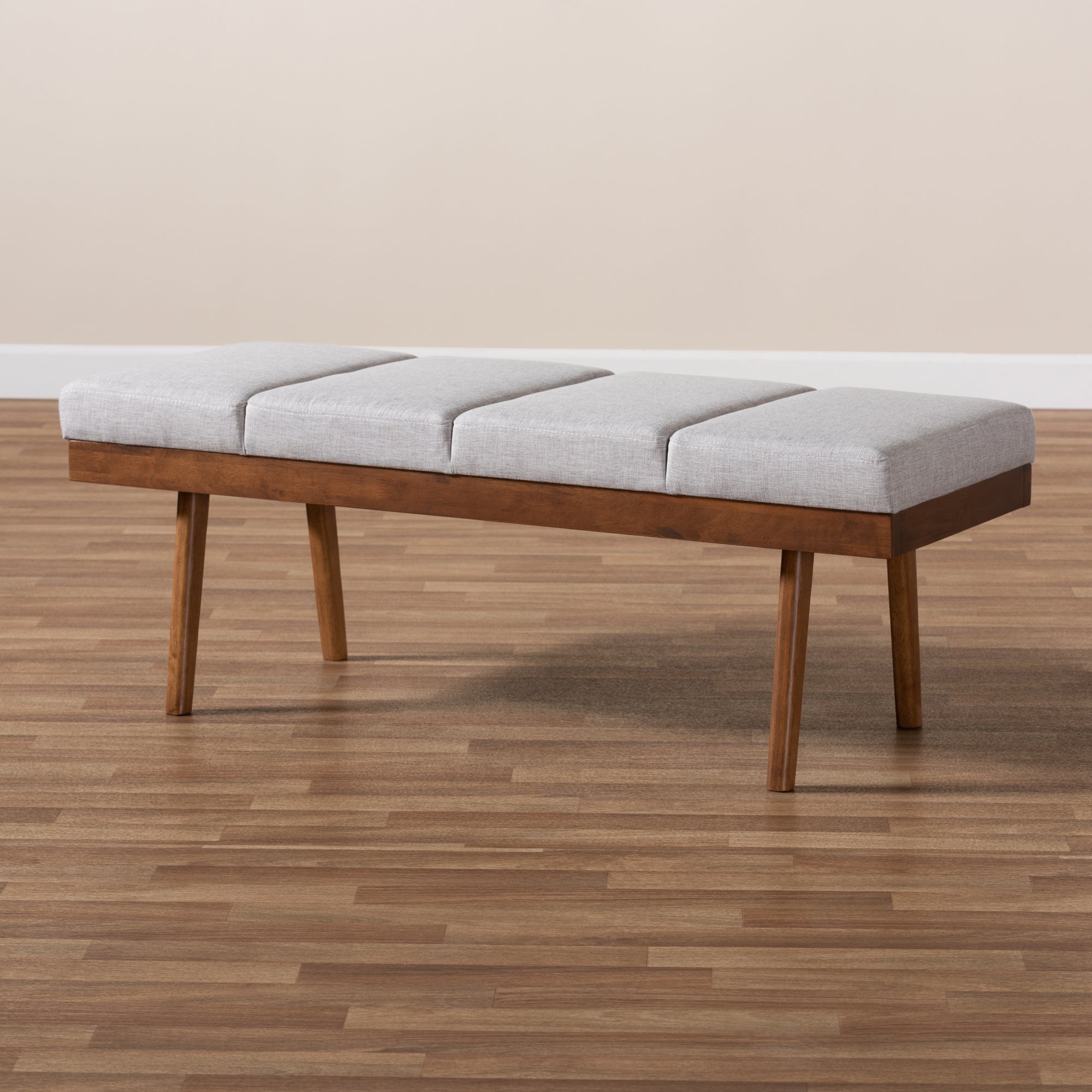 Baxton Studio Larisa Mid-Century Modern Grayish Beige Fabric Upholstered Wood Bench