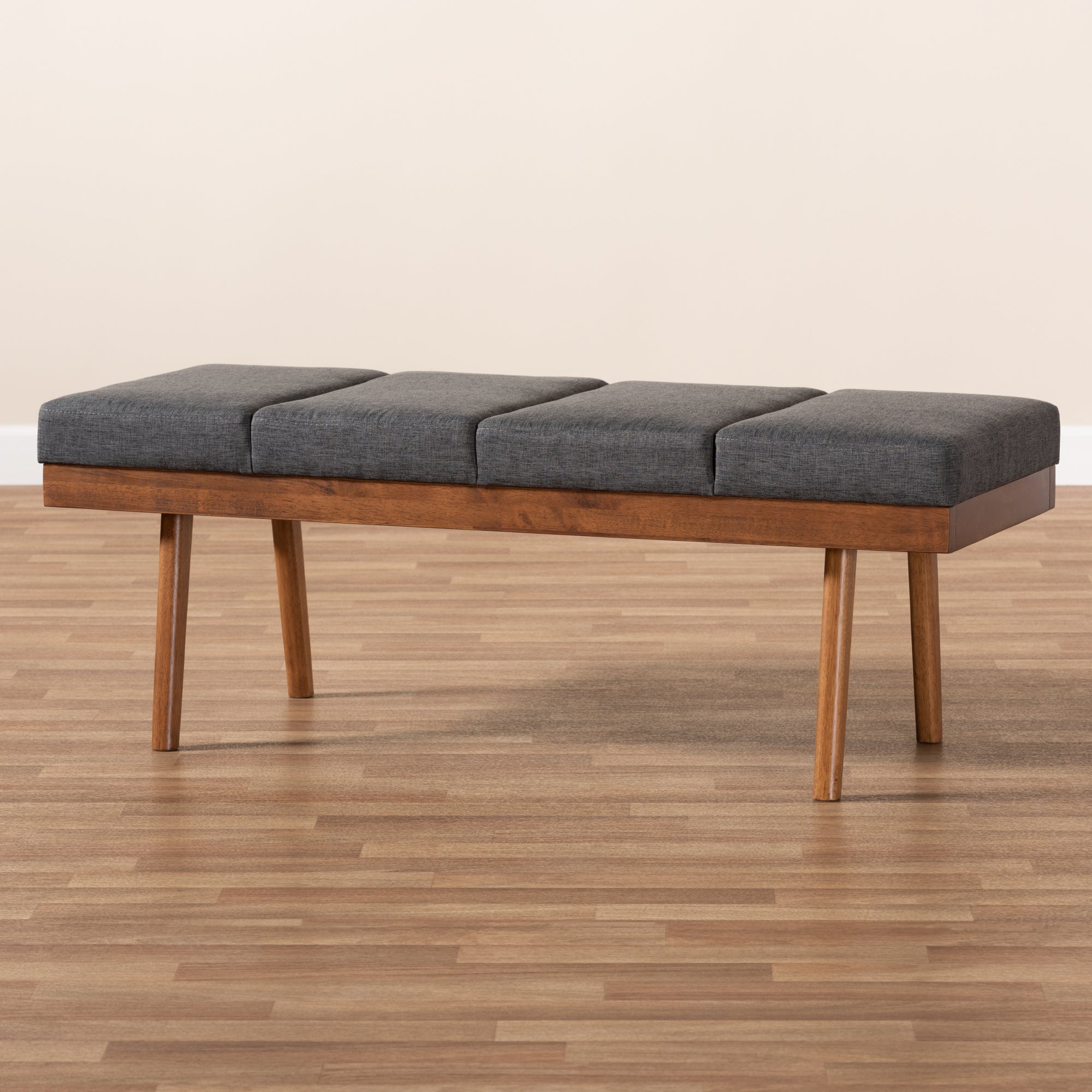 Baxton Studio Larisa Mid-Century Modern Charcoal Fabric Upholstered Wood Bench
