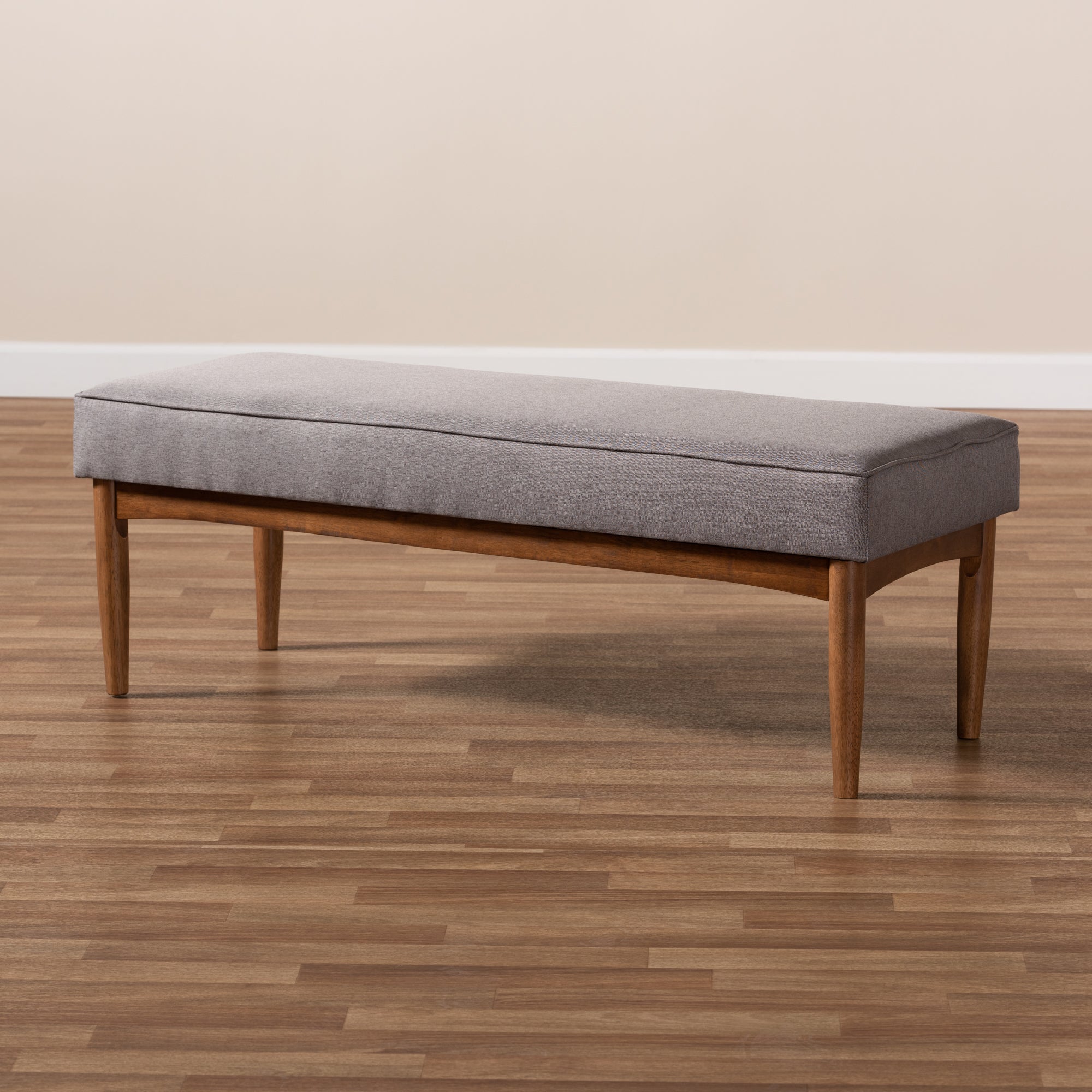 Baxton Studio Arvid Mid-Century Modern Gray Fabric Upholstered Wood Dining Bench