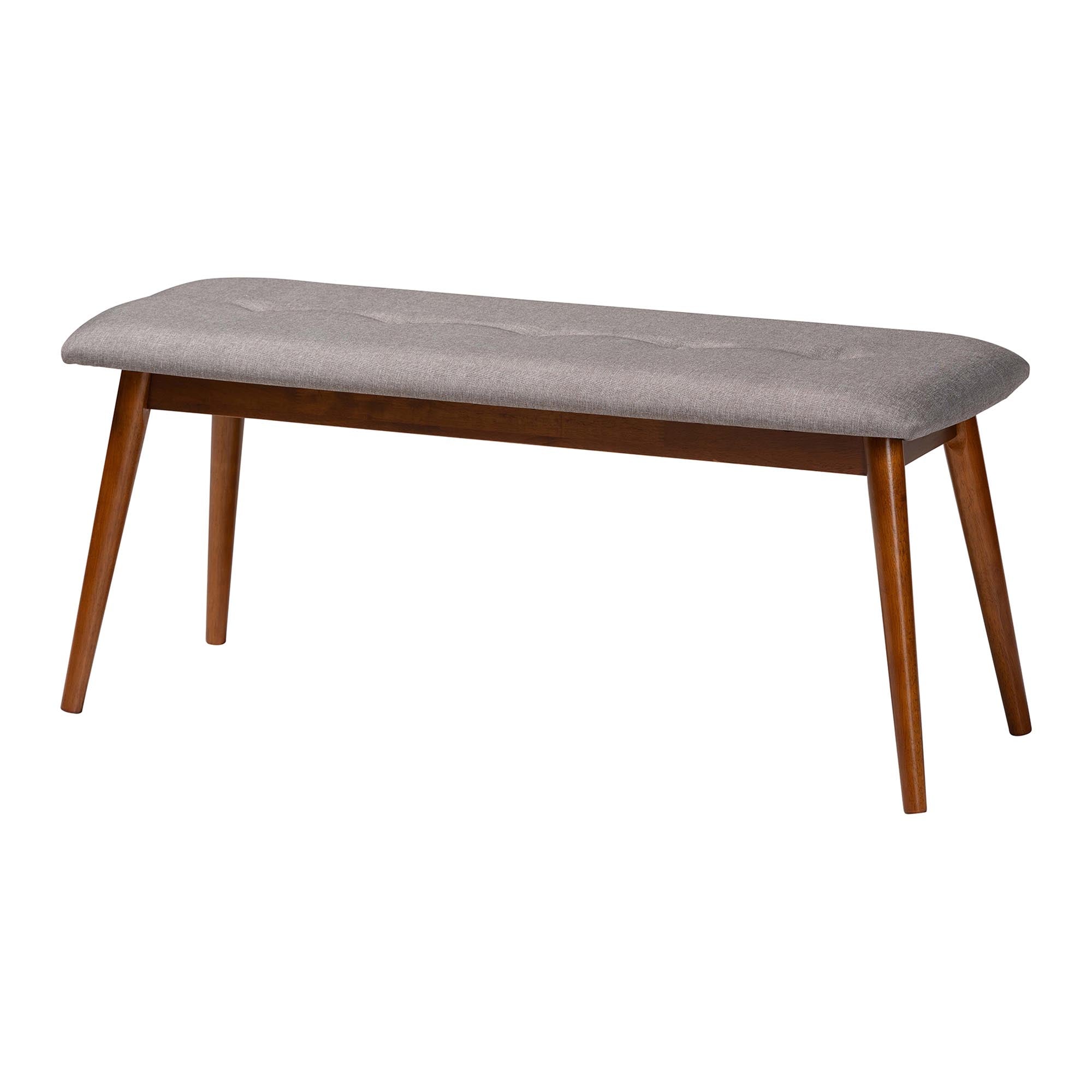 Baxton Studio Flora II Mid-Century Modern Light Grey Fabric Upholstered Medium Oak Finished Wood Dining Bench