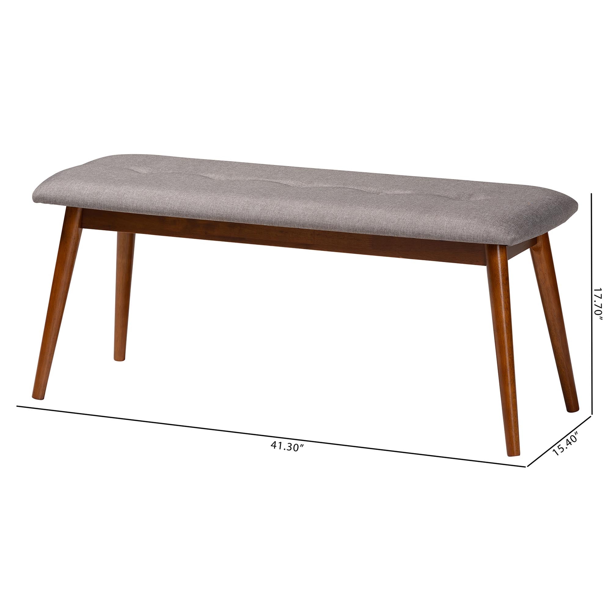 Baxton Studio Flora II Mid-Century Modern Light Grey Fabric Upholstered Medium Oak Finished Wood Dining Bench