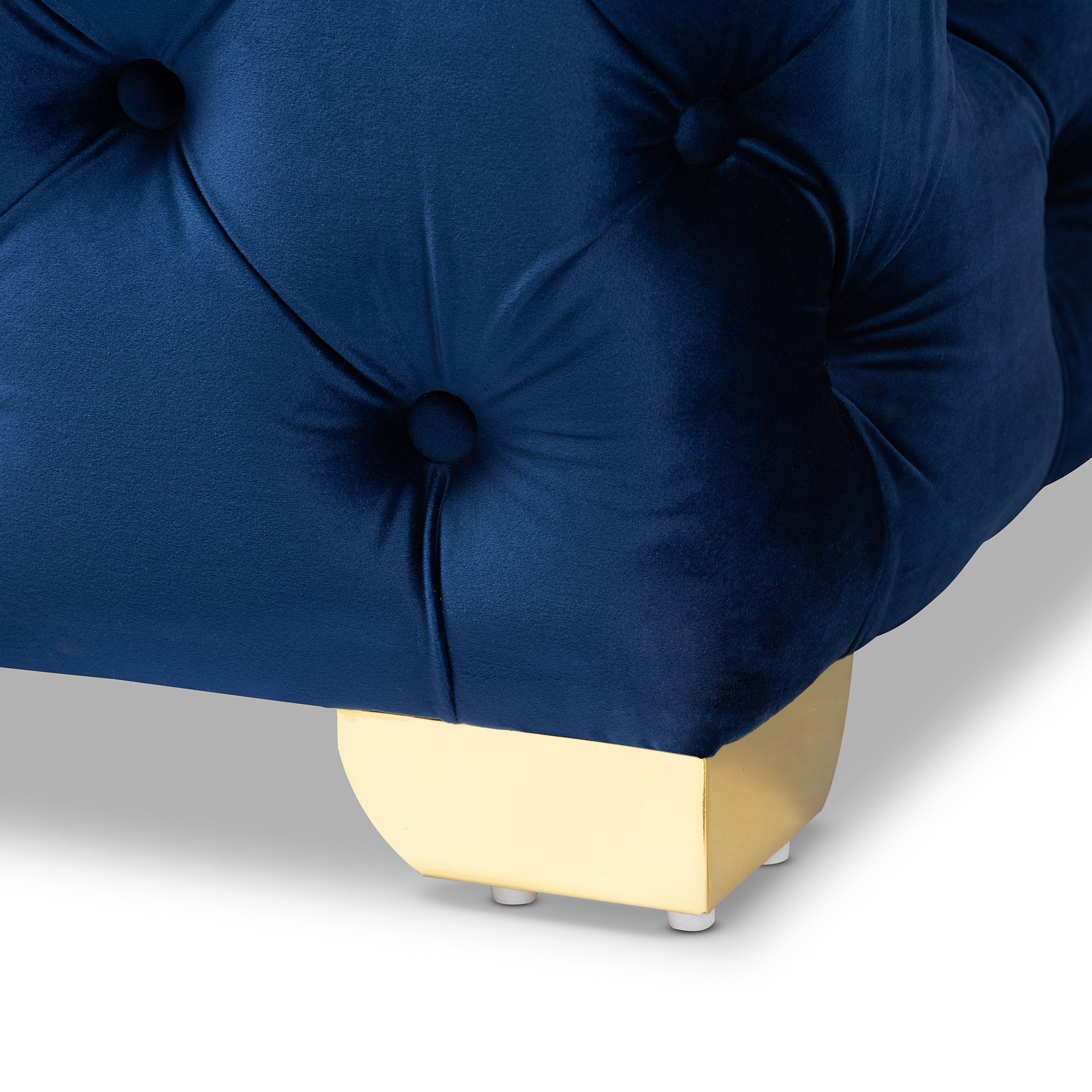 Baxton Studio Avara Glam and Luxe Royal Blue Velvet Fabric Upholstered Gold Finished Button Tufted Bench Ottoman