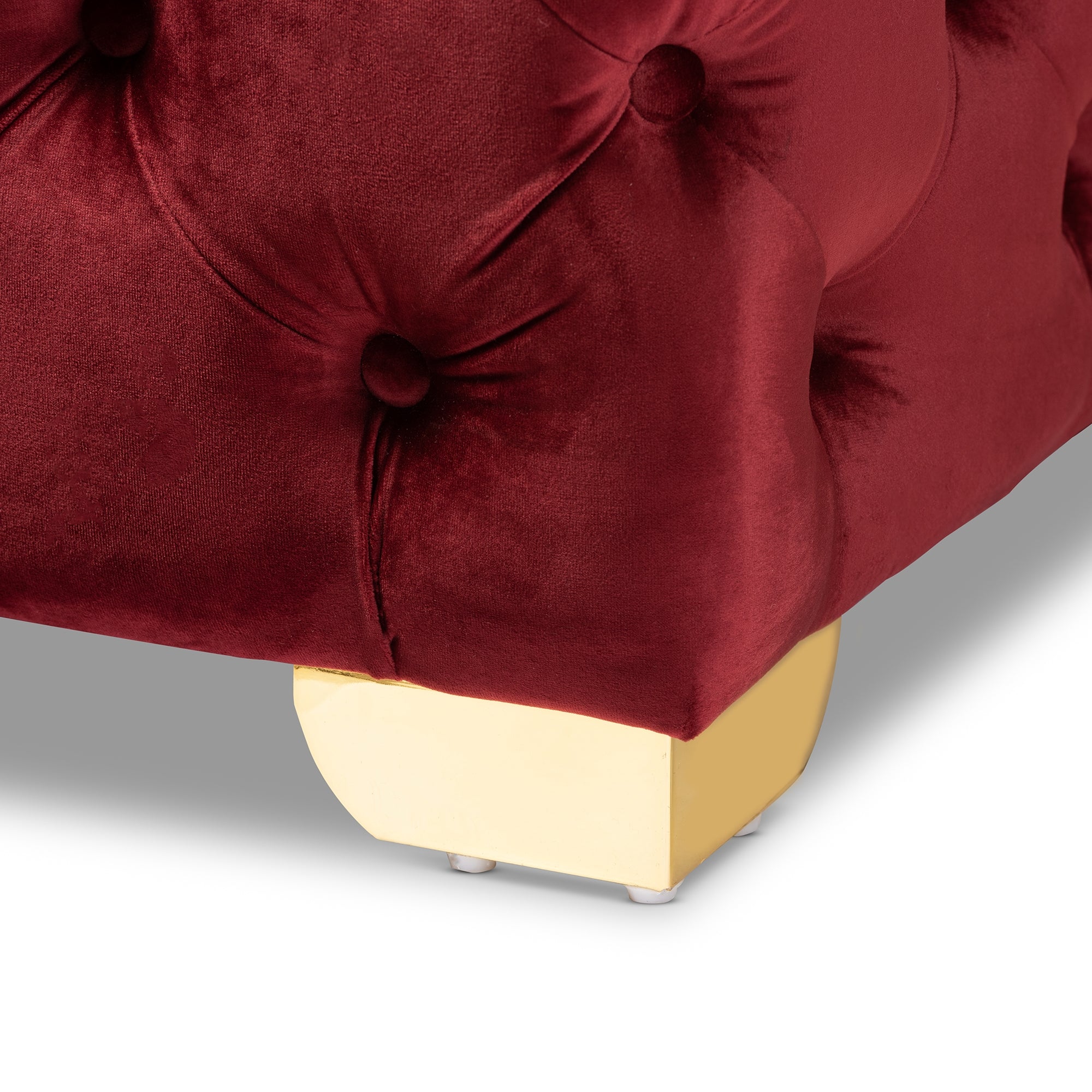 Baxton Studio Avara Glam and Luxe Burgundy Velvet Fabric Upholstered Gold Finished Button Tufted Bench Ottoman