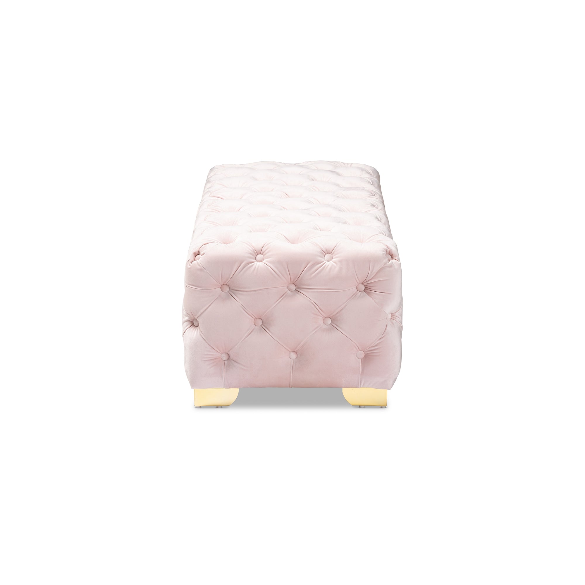 Baxton Studio Avara Glam and Luxe Light Pink Velvet Fabric Upholstered Gold Finished Button Tufted Bench Ottoman