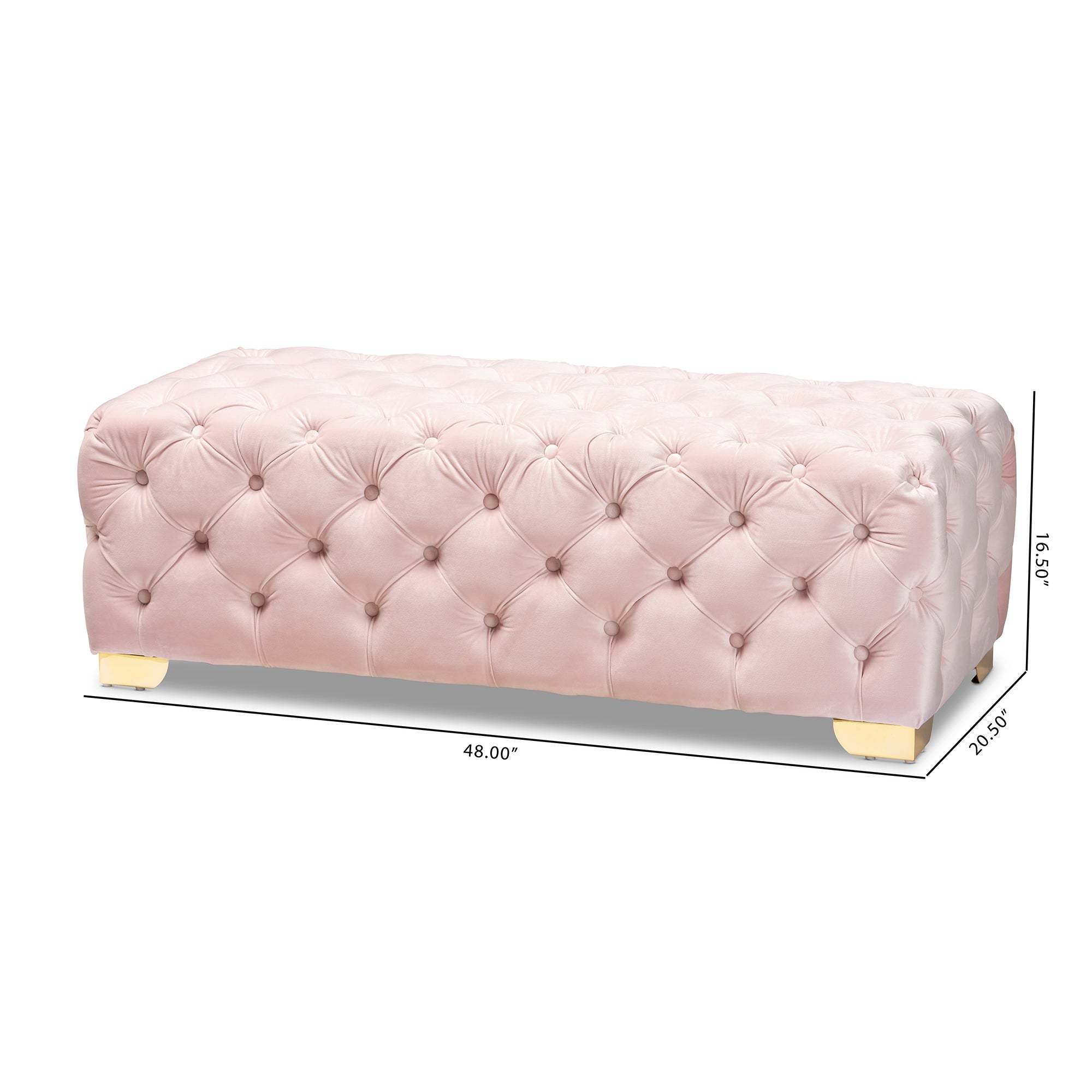 Baxton Studio Avara Glam and Luxe Light Pink Velvet Fabric Upholstered Gold Finished Button Tufted Bench Ottoman