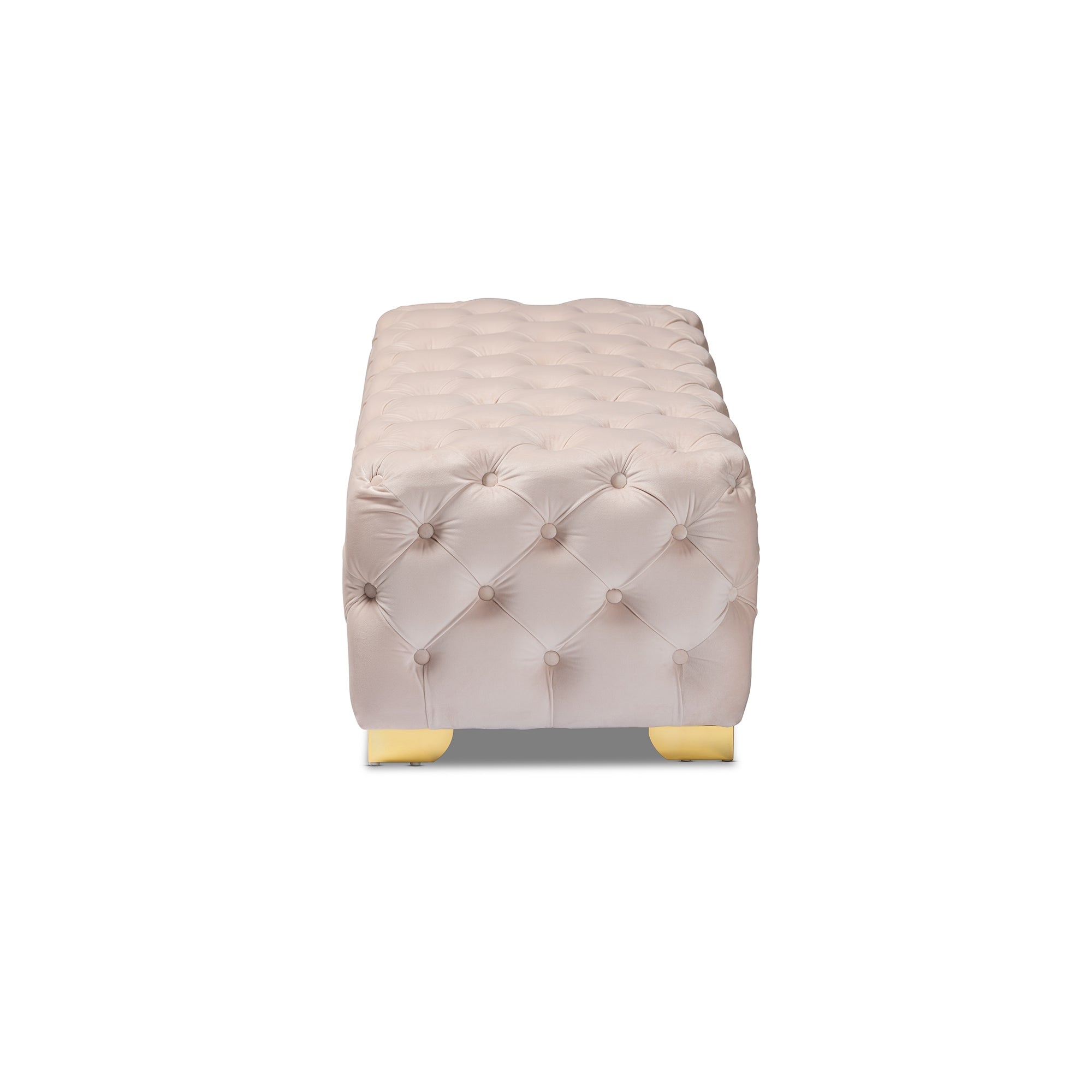 Baxton Studio Avara Glam and Luxe Light Beige Velvet Fabric Upholstered Gold Finished Button Tufted Bench Ottoman