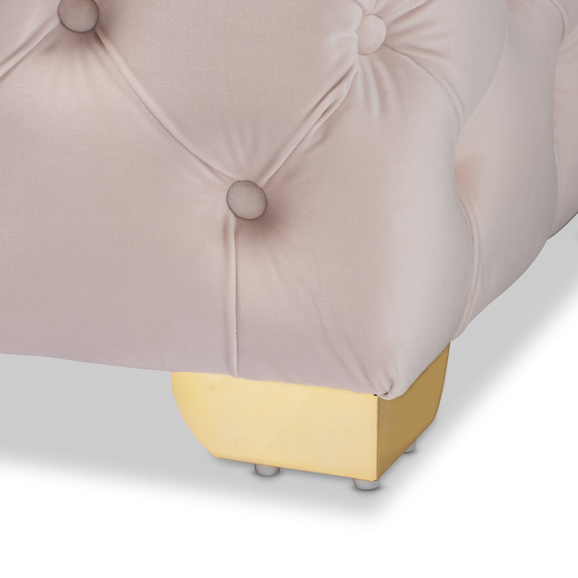 Baxton Studio Avara Glam and Luxe Light Beige Velvet Fabric Upholstered Gold Finished Button Tufted Bench Ottoman