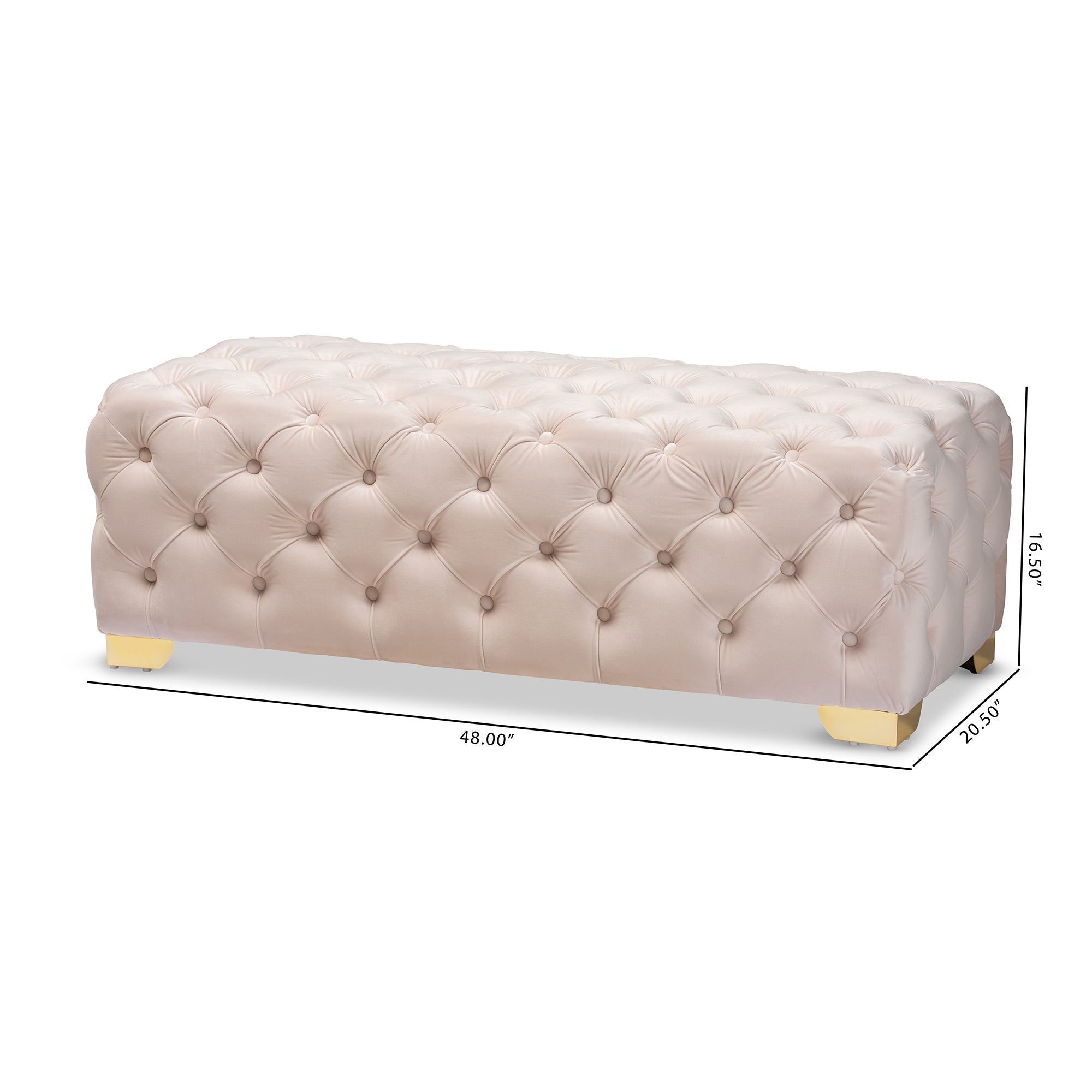 Baxton Studio Avara Glam and Luxe Light Beige Velvet Fabric Upholstered Gold Finished Button Tufted Bench Ottoman