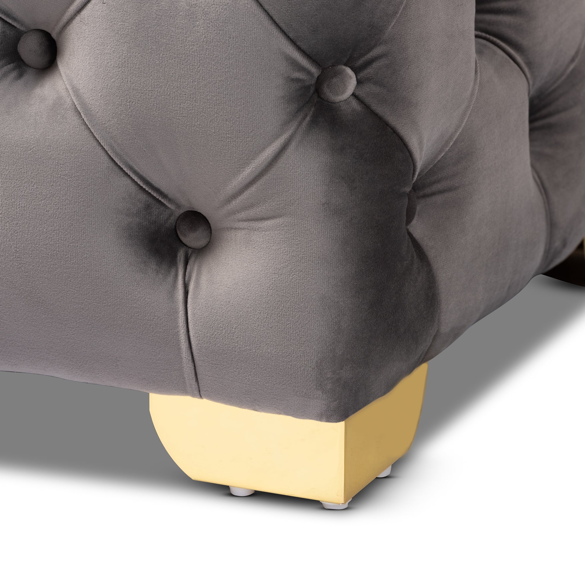 Baxton Studio Avara Glam and Luxe Gray Velvet Fabric Upholstered Gold Finished Button Tufted Bench Ottoman