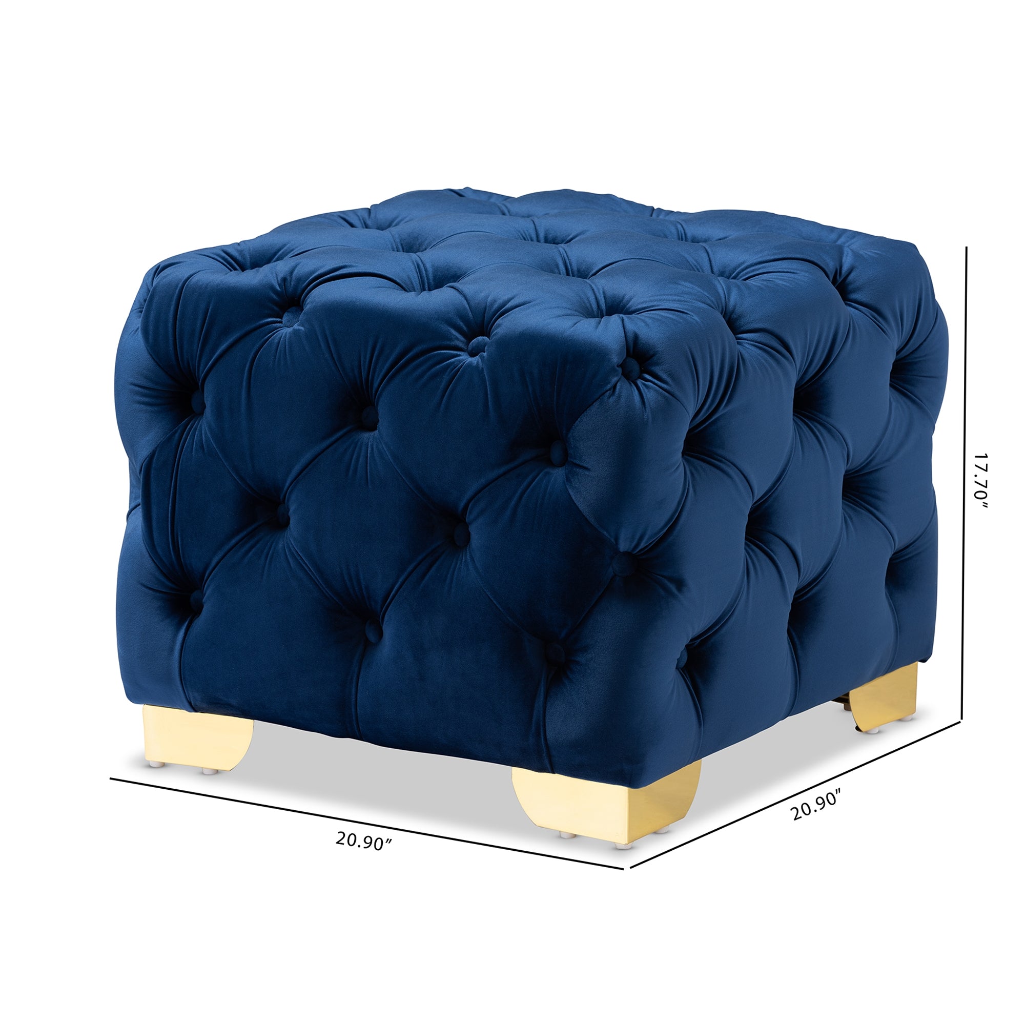 Baxton Studio Avara Glam and Luxe Royal Blue Velvet Fabric Upholstered Gold Finished Button Tufted Ottoman