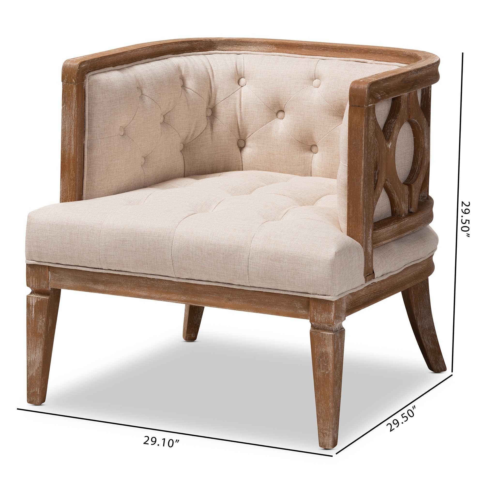 Baxton Studio Esme French Provincial Beige Linen Fabric Upholstered and White-Washed Oak Wood Accent Barrel Chair