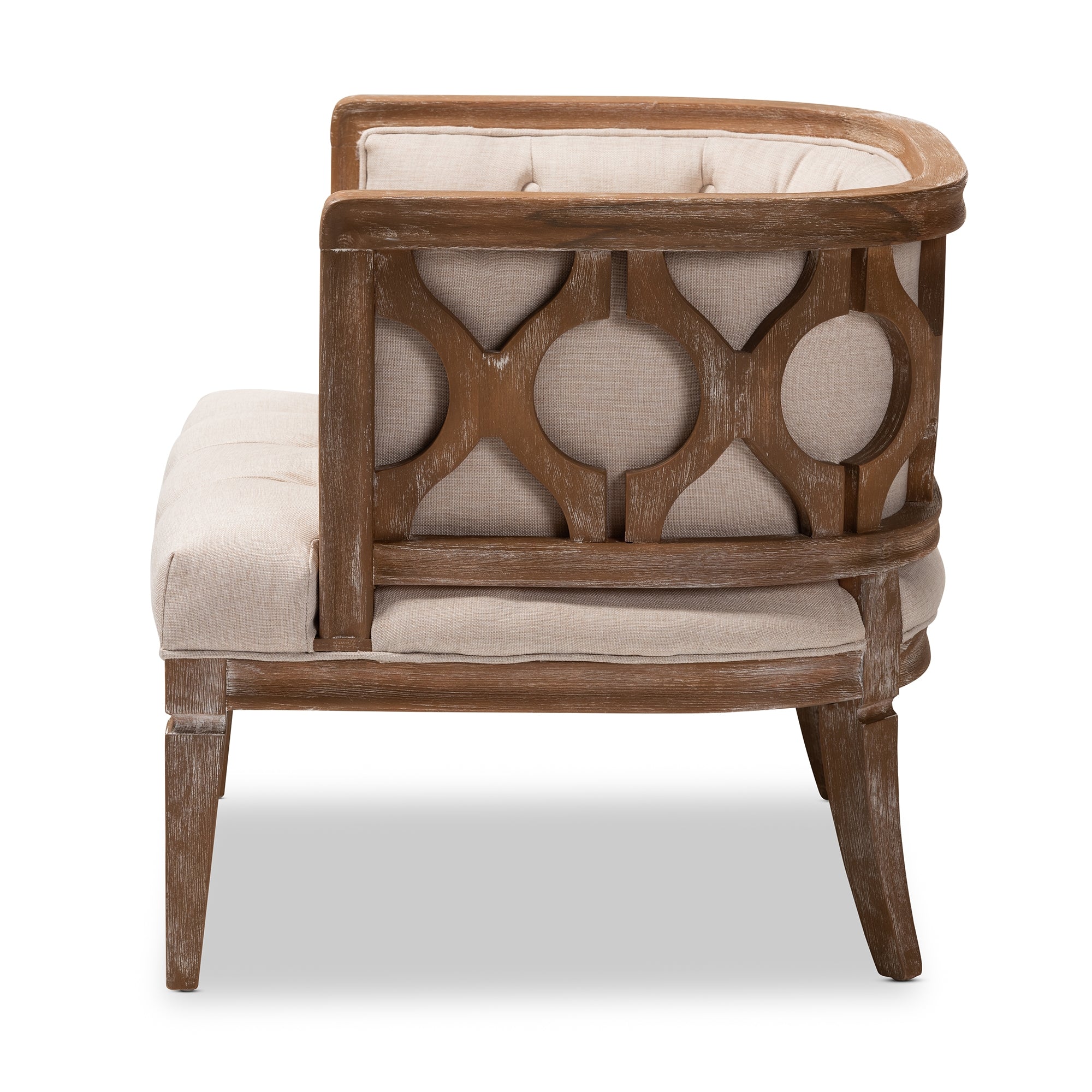 Baxton Studio Esme French Provincial Beige Linen Fabric Upholstered and White-Washed Oak Wood Accent Barrel Chair