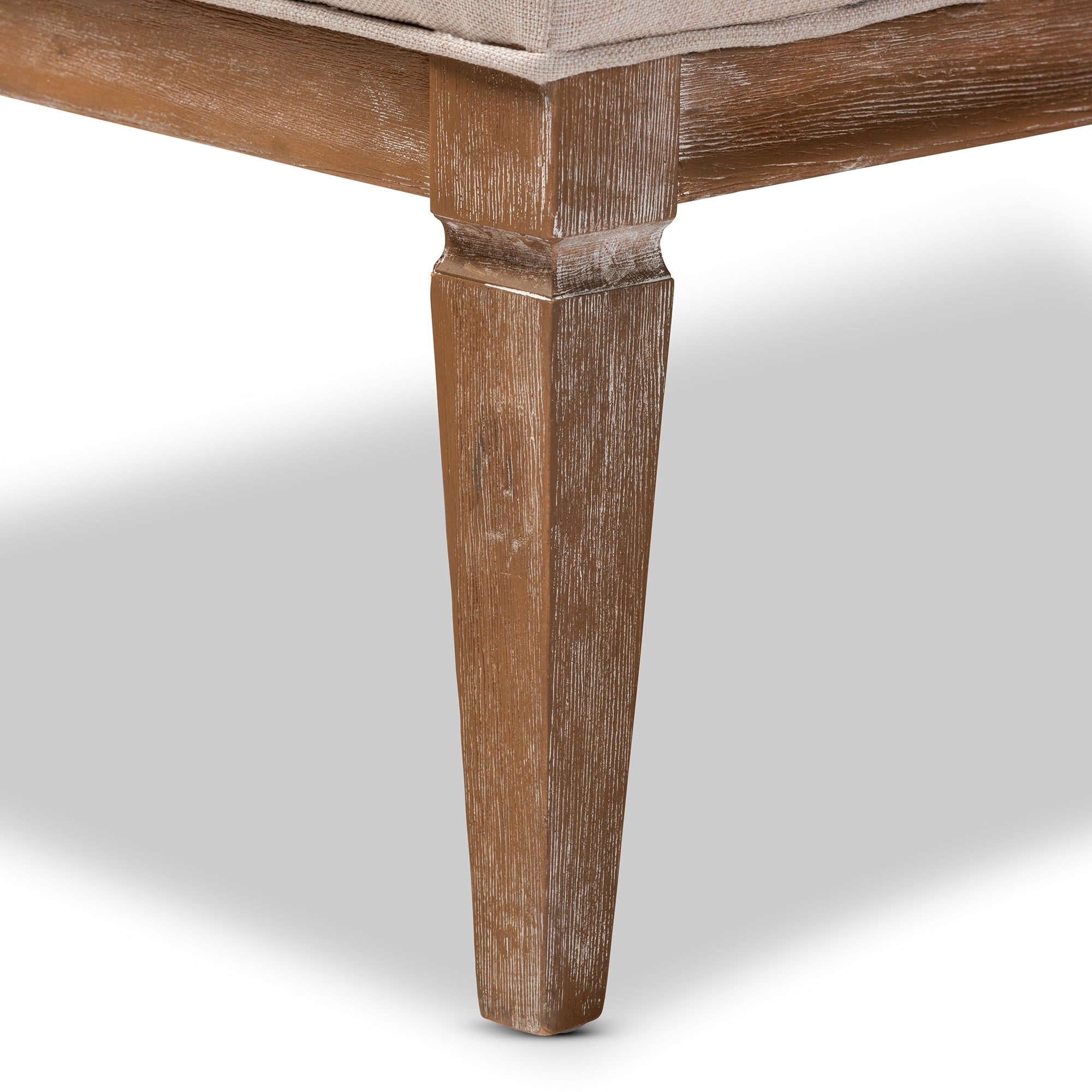Baxton Studio Esme French Provincial Beige Linen Fabric Upholstered and White-Washed Oak Wood Accent Barrel Chair