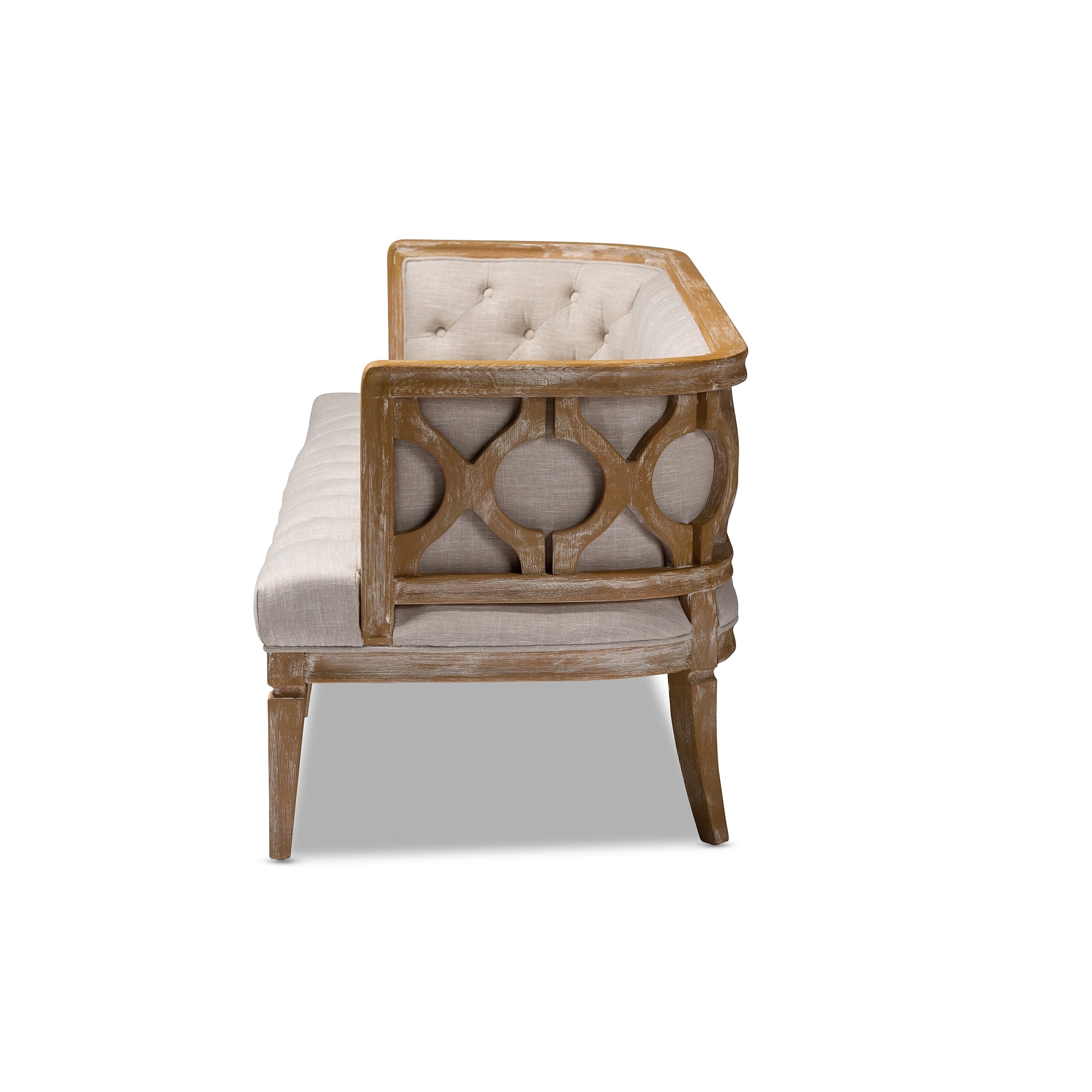 Baxton Studio Agnes French Provincial Beige Linen Fabric Upholstered and White-Washed Oak Wood Sofa