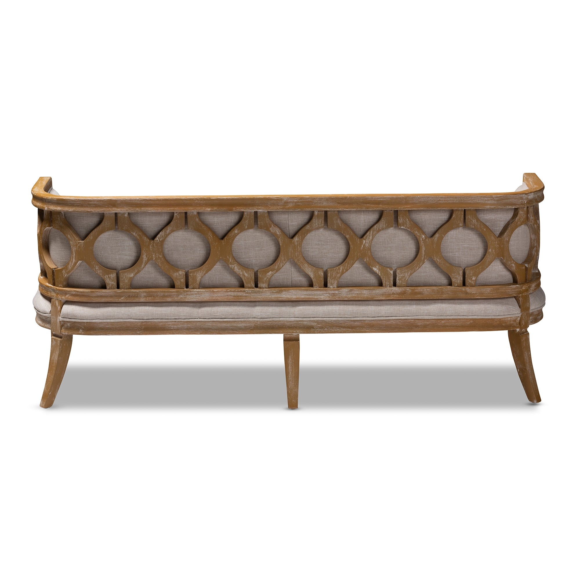 Baxton Studio Agnes French Provincial Beige Linen Fabric Upholstered and White-Washed Oak Wood Sofa