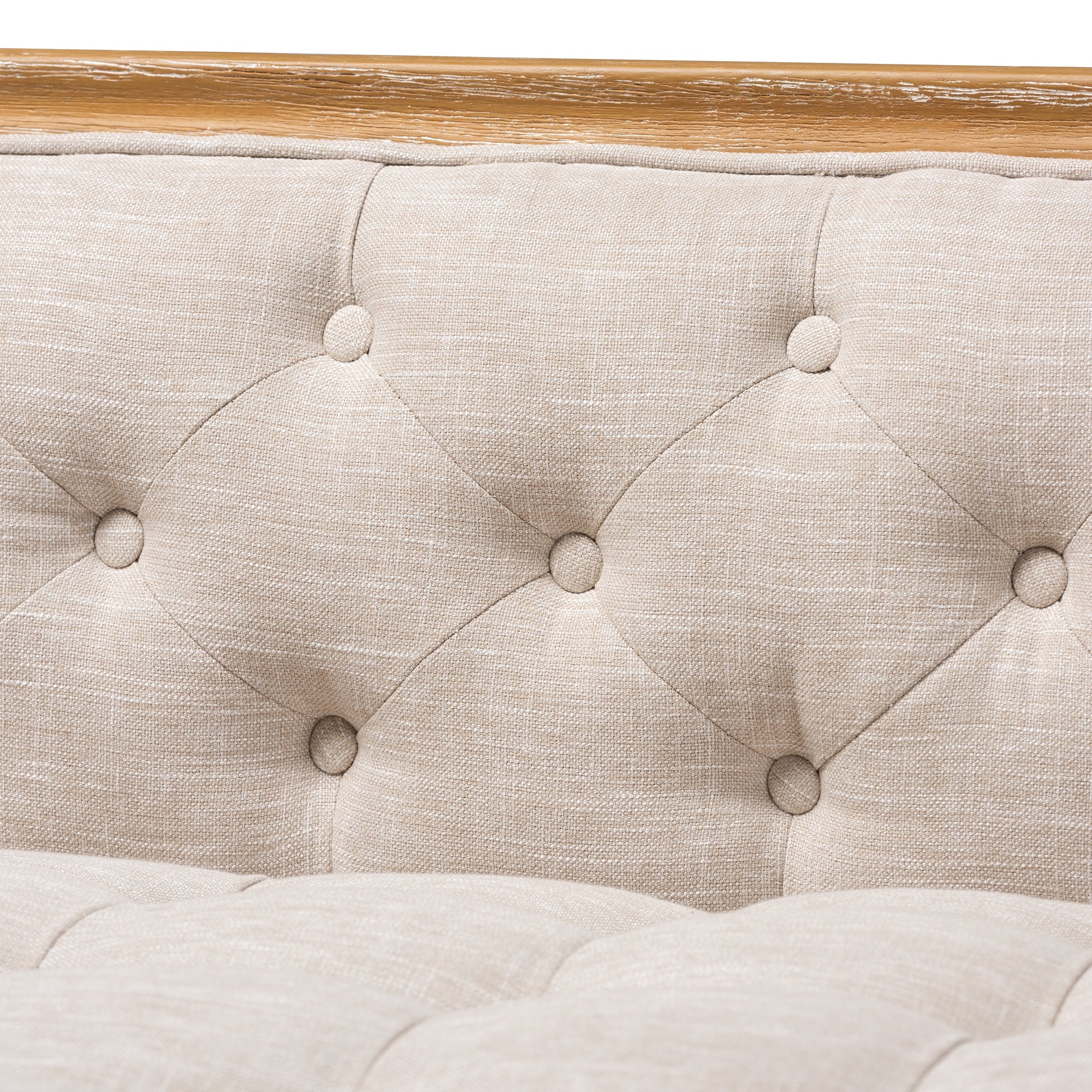 Baxton Studio Agnes French Provincial Beige Linen Fabric Upholstered and White-Washed Oak Wood Sofa