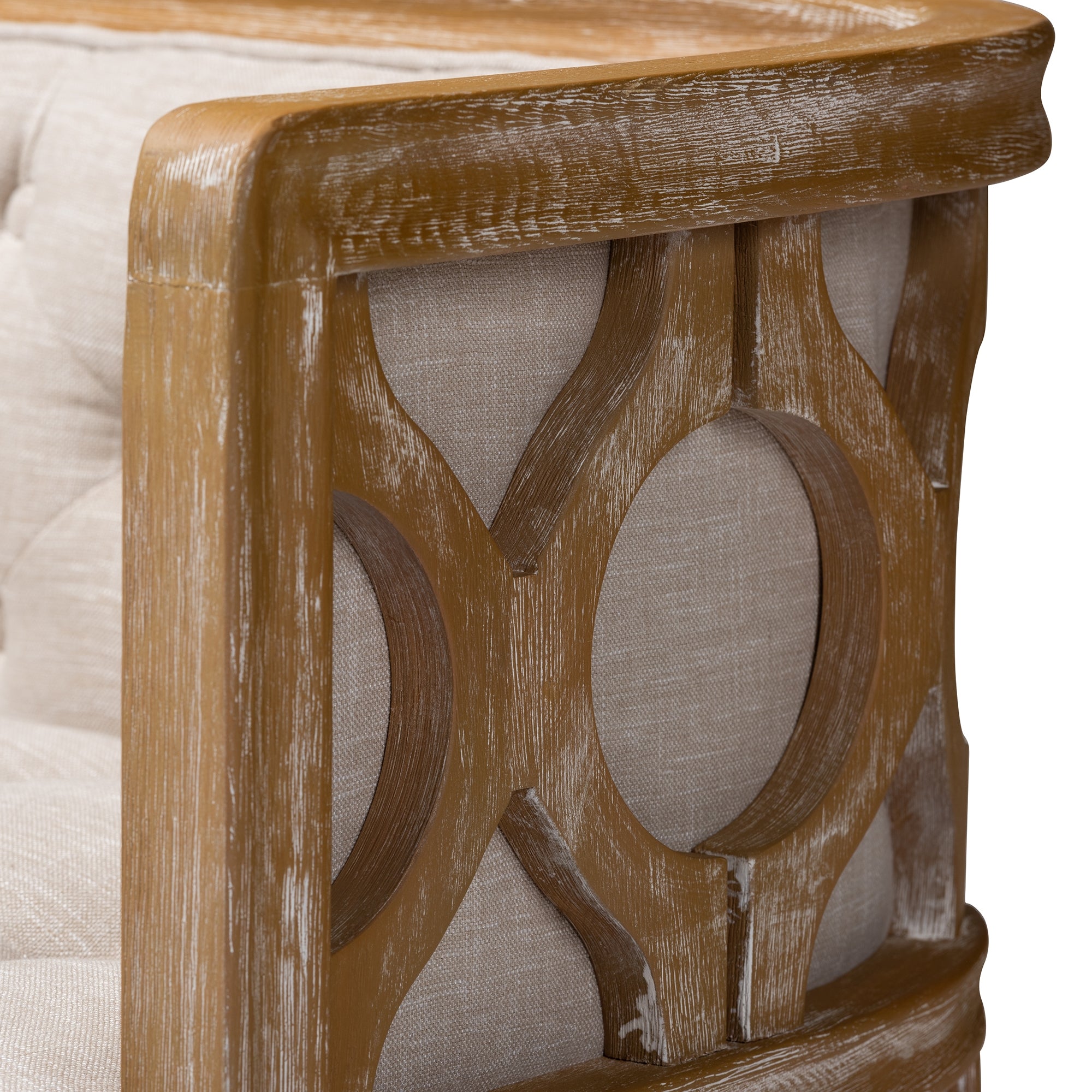 Baxton Studio Agnes French Provincial Beige Linen Fabric Upholstered and White-Washed Oak Wood Sofa