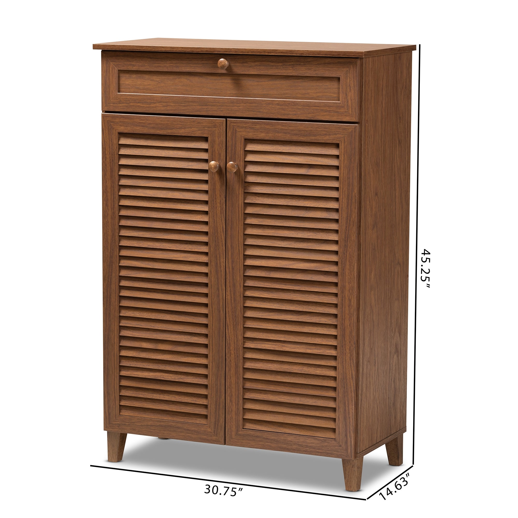 Baxton Studio Coolidge Modern and Contemporary Walnut Finished 5-Shelf Wood Shoe Storage Cabinet with Drawer
