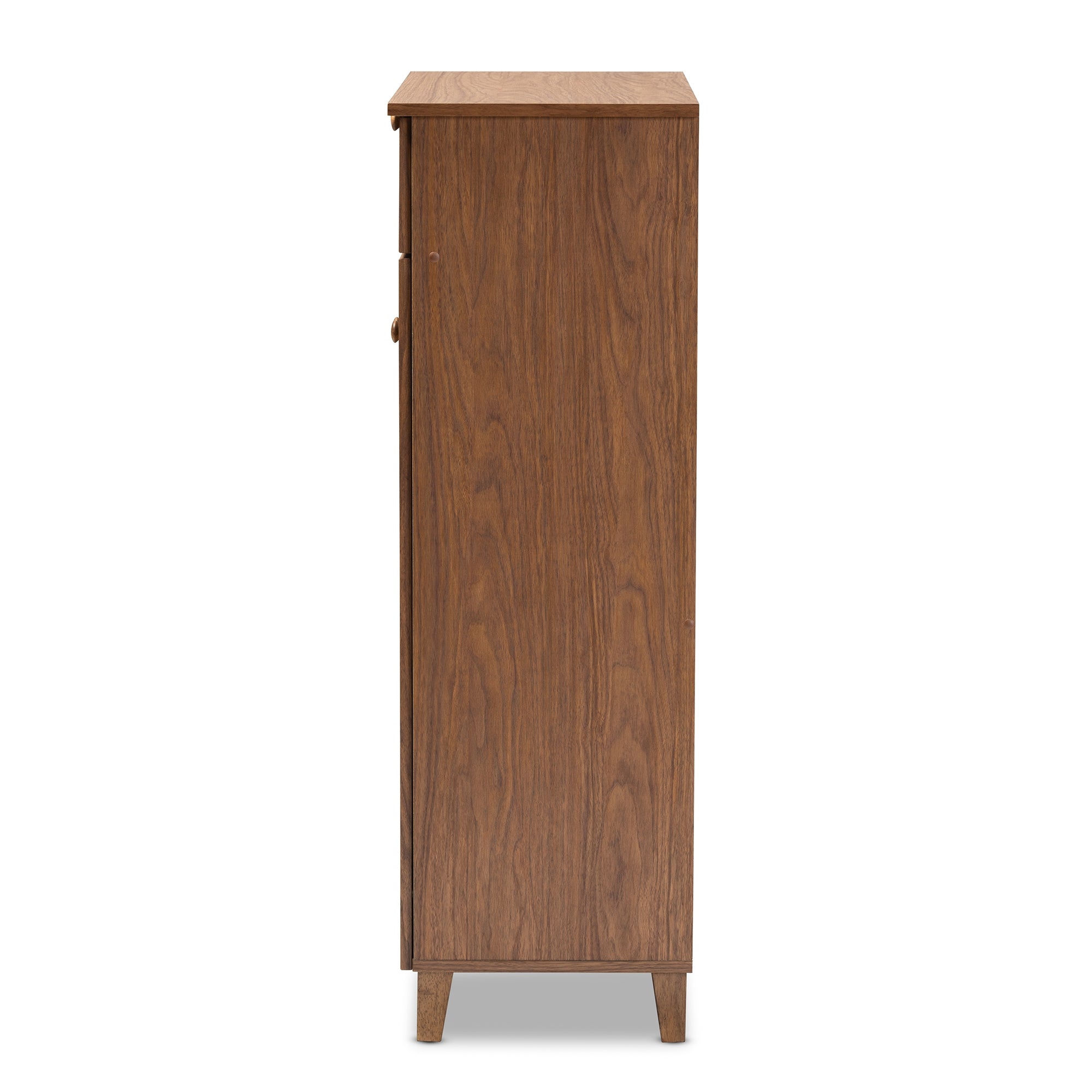 Baxton Studio Coolidge Modern and Contemporary Walnut Finished 5-Shelf Wood Shoe Storage Cabinet with Drawer