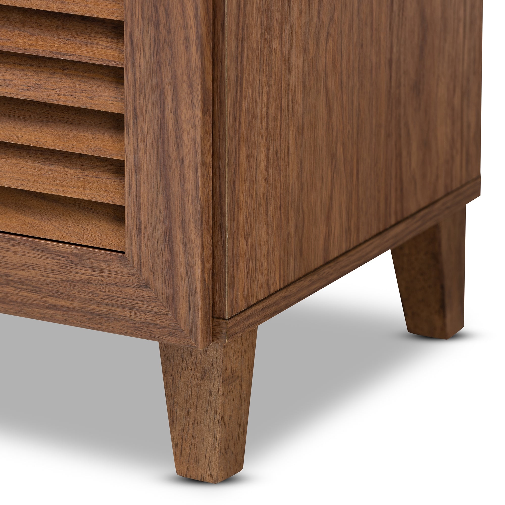 Baxton Studio Coolidge Modern and Contemporary Walnut Finished 5-Shelf Wood Shoe Storage Cabinet with Drawer