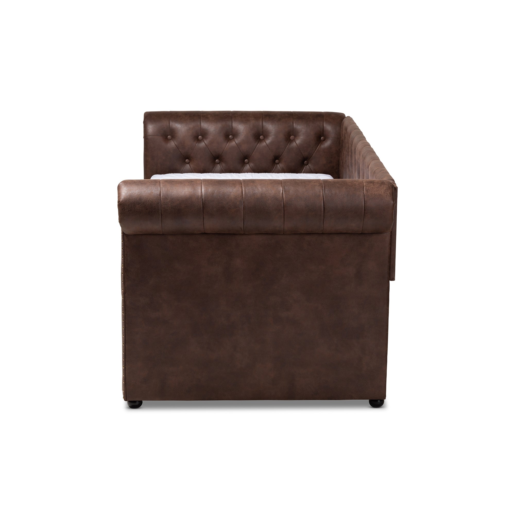 Baxton Studio Mabelle Modern and Contemporary Brown Faux Leather Upholstered Daybed with Trundle