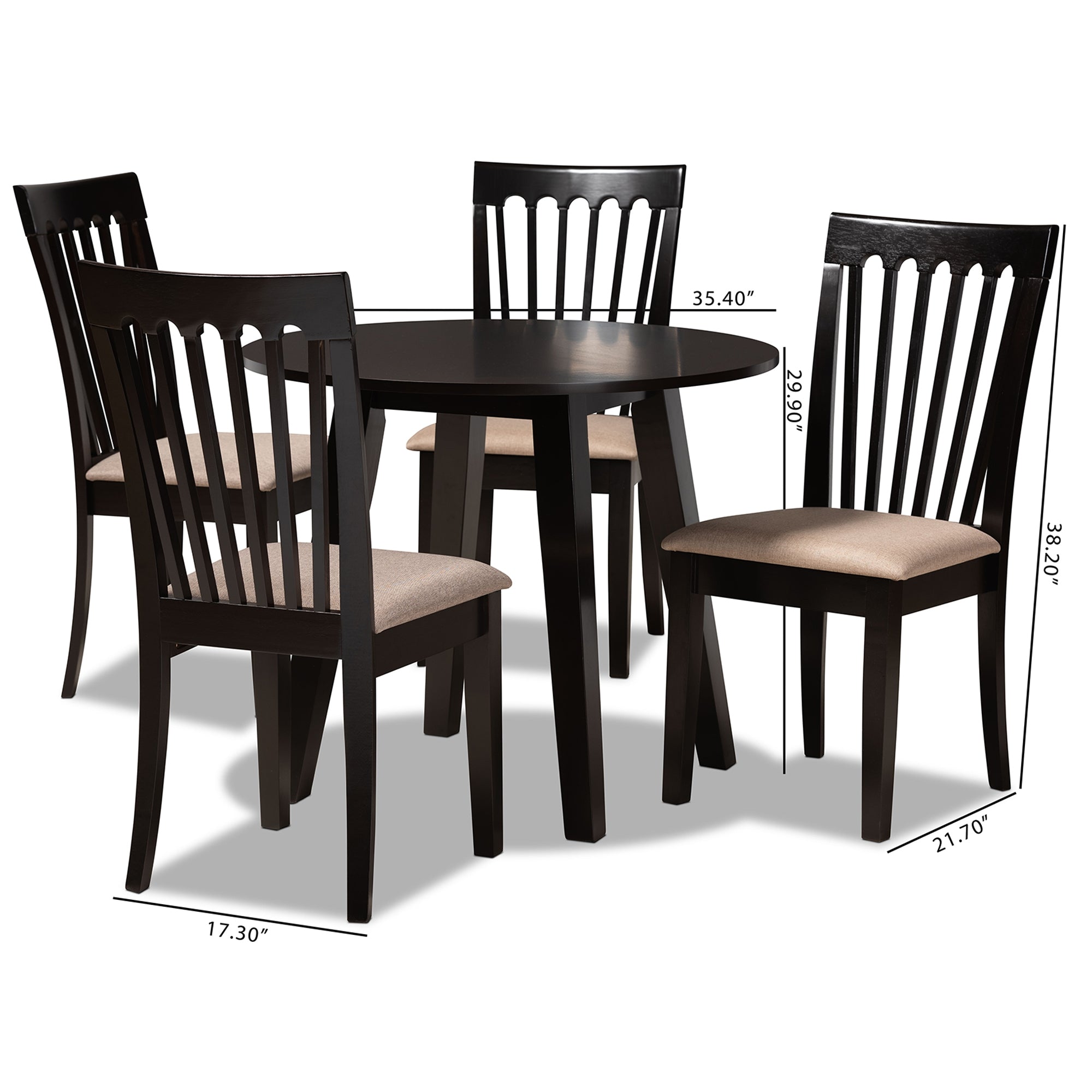 Baxton Studio Maisie Modern and Contemporary Sand Fabric Upholstered and Dark Brown Finished Wood 5-Piece Dining Set