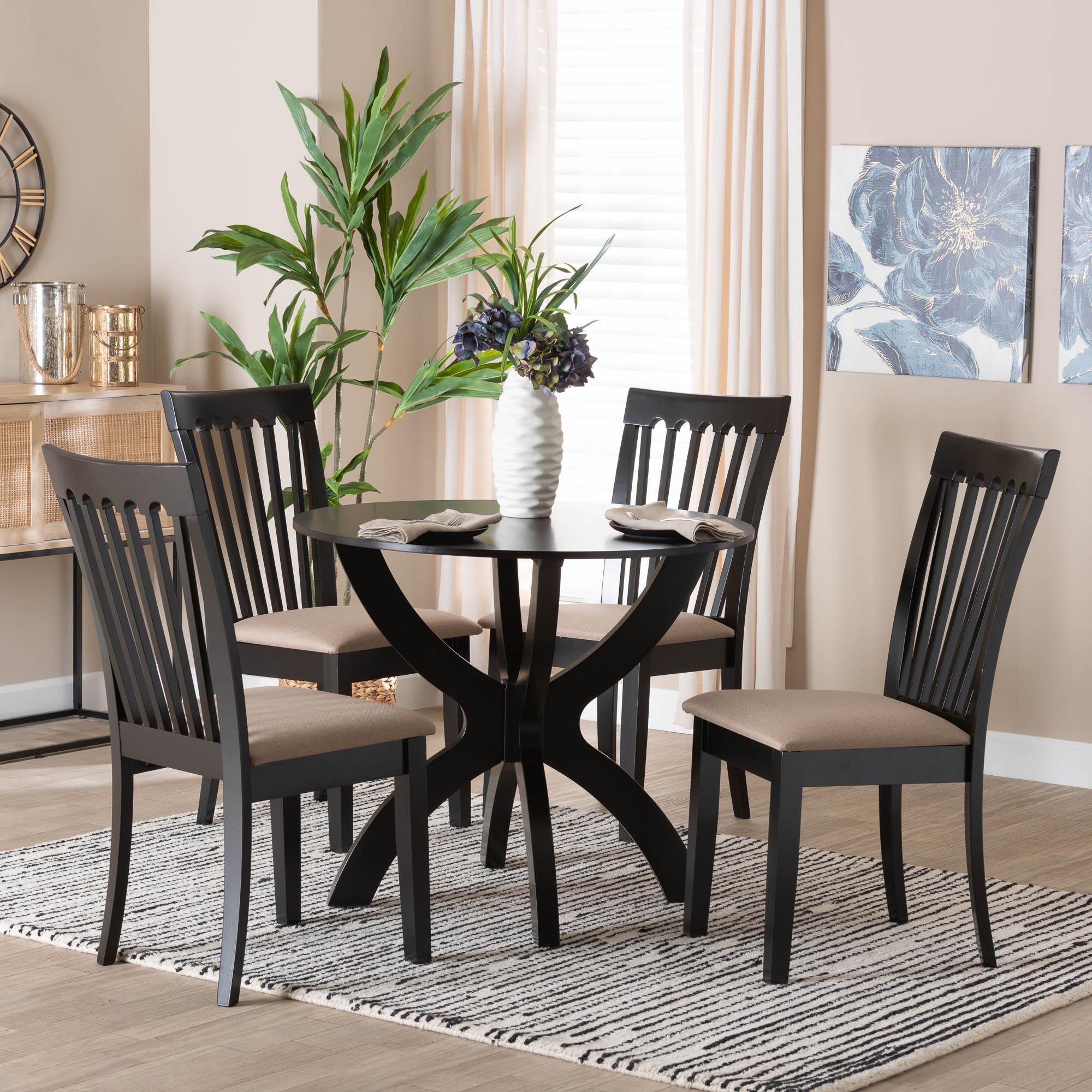 Baxton Studio Bailey Modern Sand Fabric and Dark Brown Finished Wood 5-Piece Dining Set