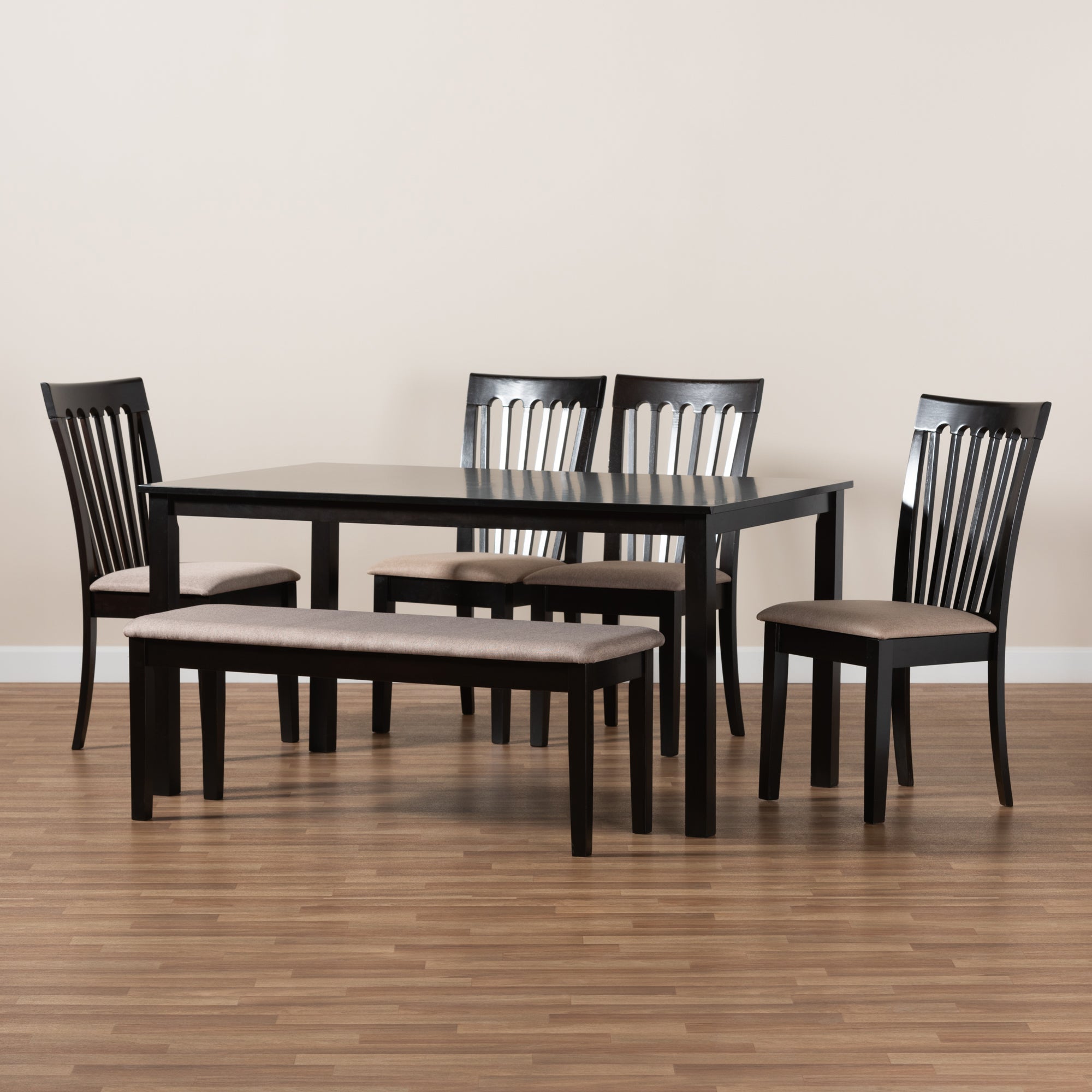 Baxton Studio Minette Modern and contemporary Sand Fabric Upholstered and Dark Brown Finished Wood 6-Piece Dining Set