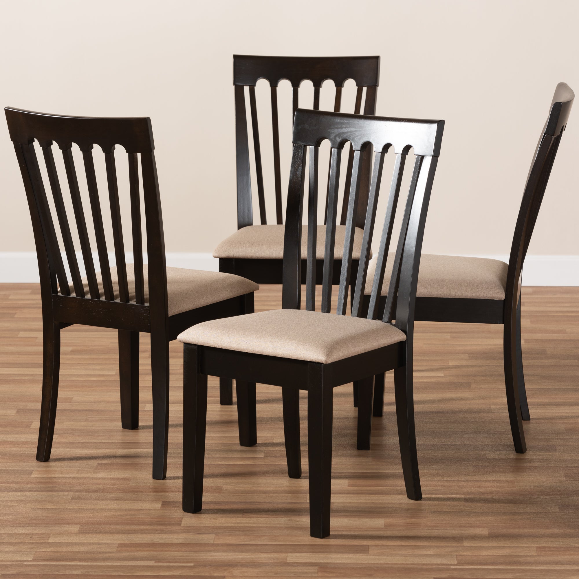 Baxton Studio Minette Modern and Contemporary Sand Fabric Upholstered Espresso Brown Finished Wood Dining Chair Set of 4