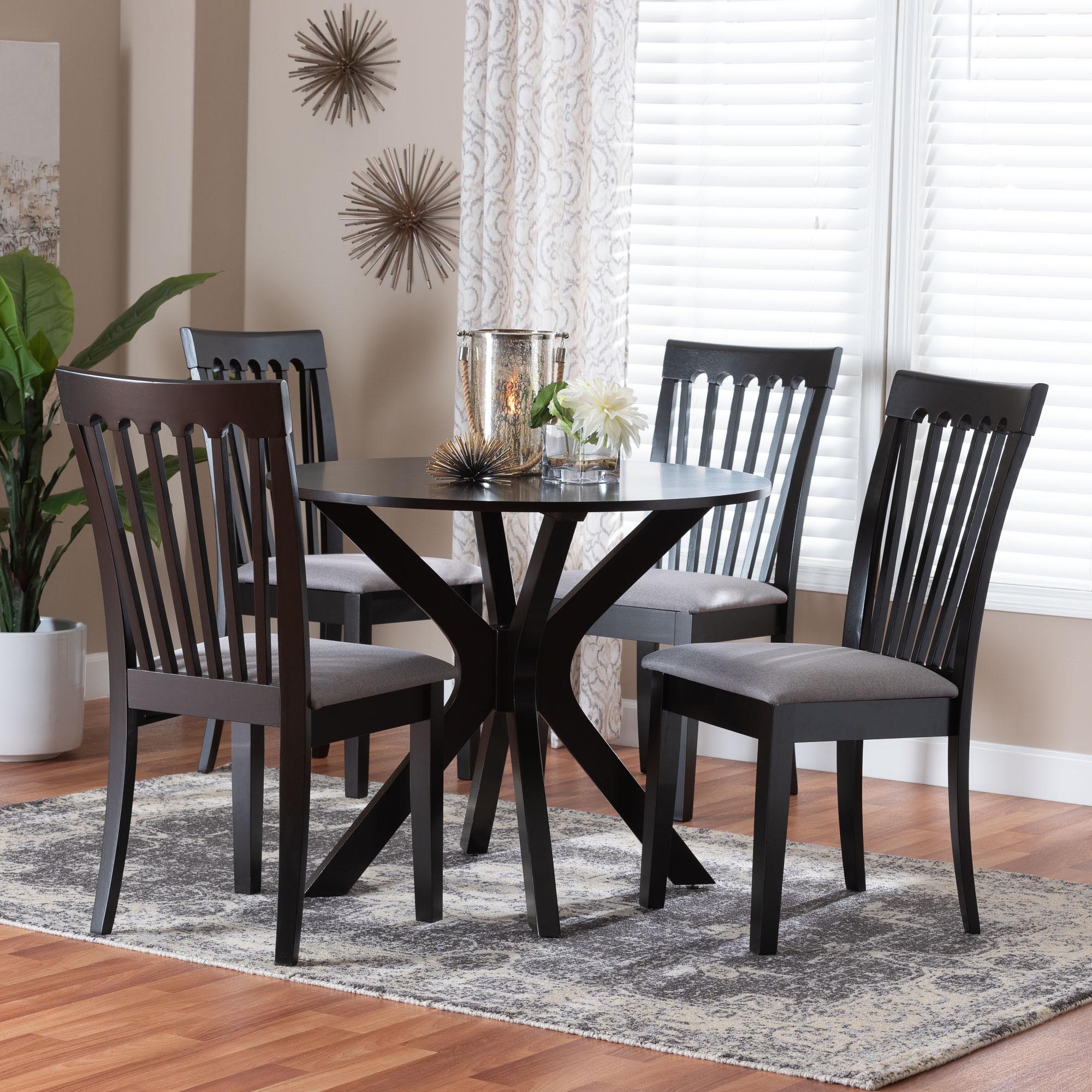 Baxton Studio Lore Modern Grey Fabric and Dark Brown Wood 5-Piece Dining Set