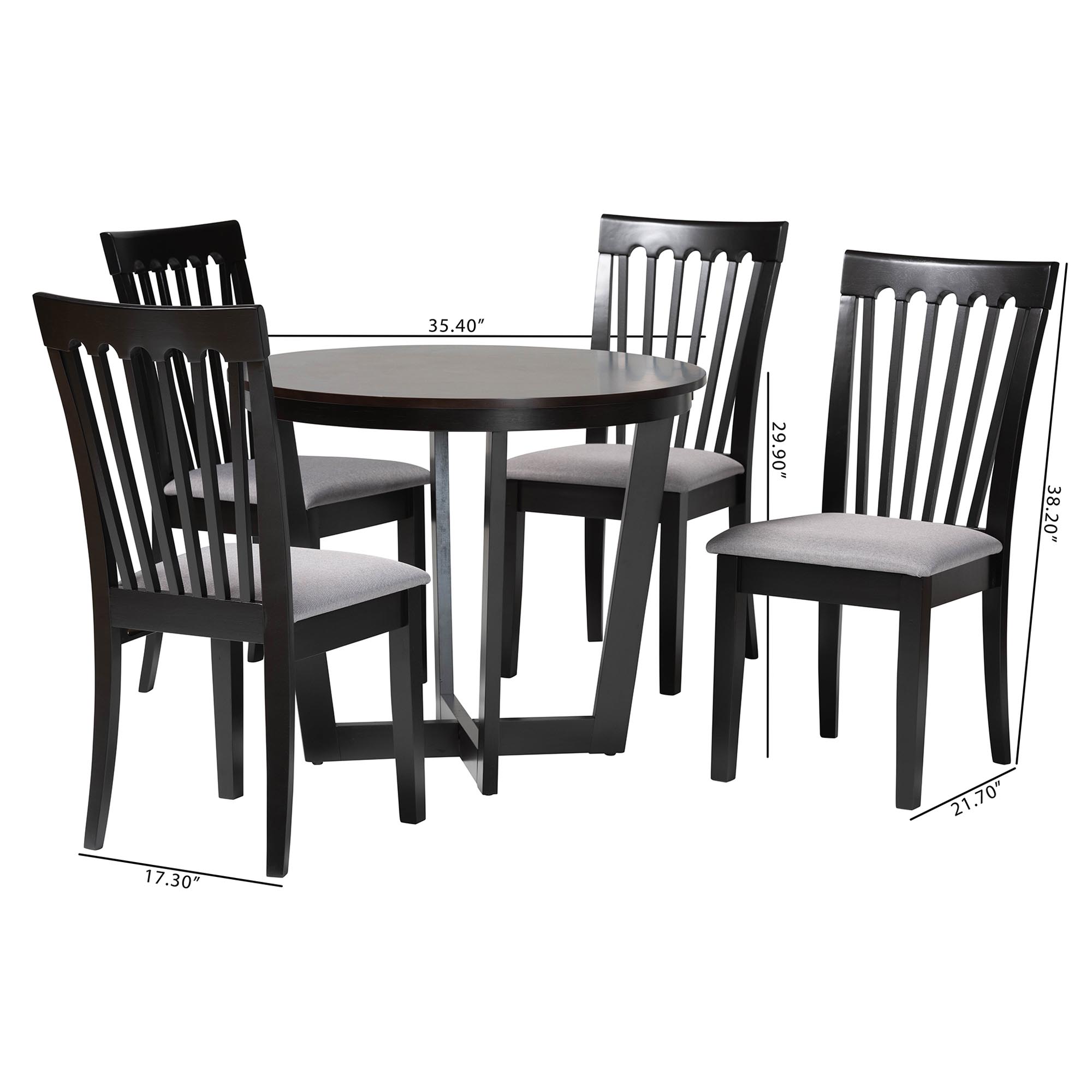 Baxton Studio Nellie Modern Grey Fabric and Dark Brown Wood 5-Piece Dining Set