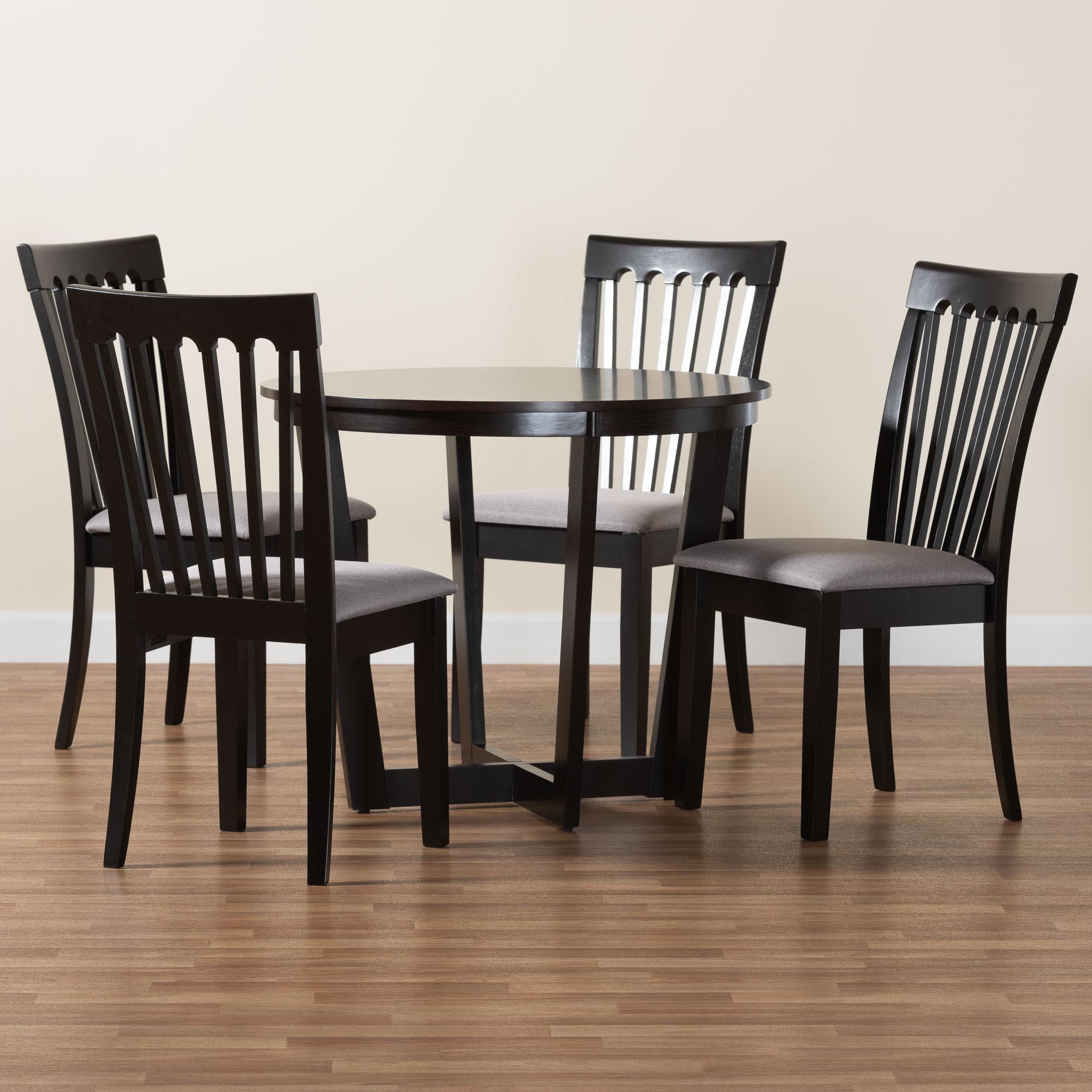Baxton Studio Nellie Modern Grey Fabric and Dark Brown Wood 5-Piece Dining Set