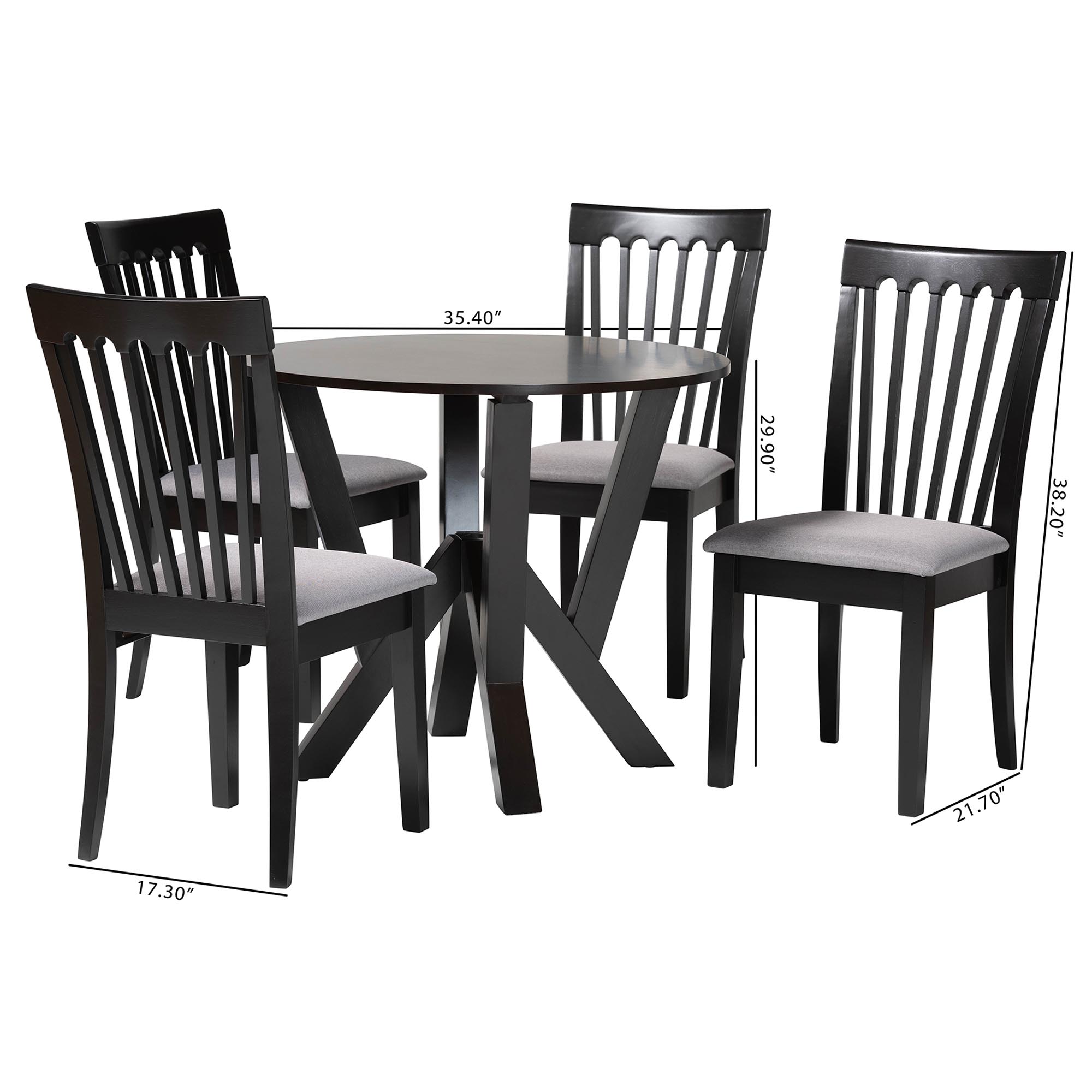 Baxton Studio Marian Modern Grey Fabric and Dark Brown Finished Wood 5-Piece Dining Set
