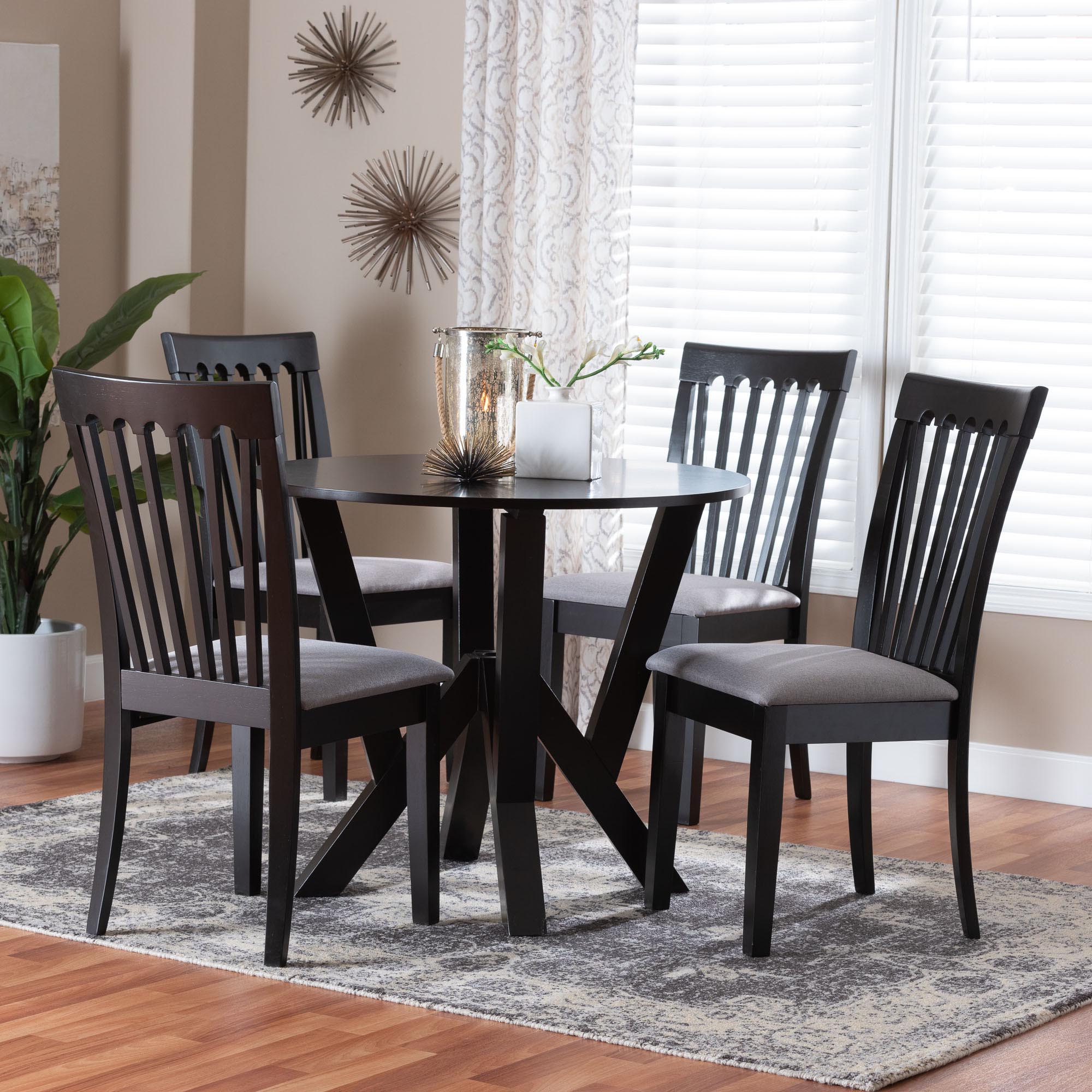 Baxton Studio Marian Modern Grey Fabric and Dark Brown Finished Wood 5-Piece Dining Set