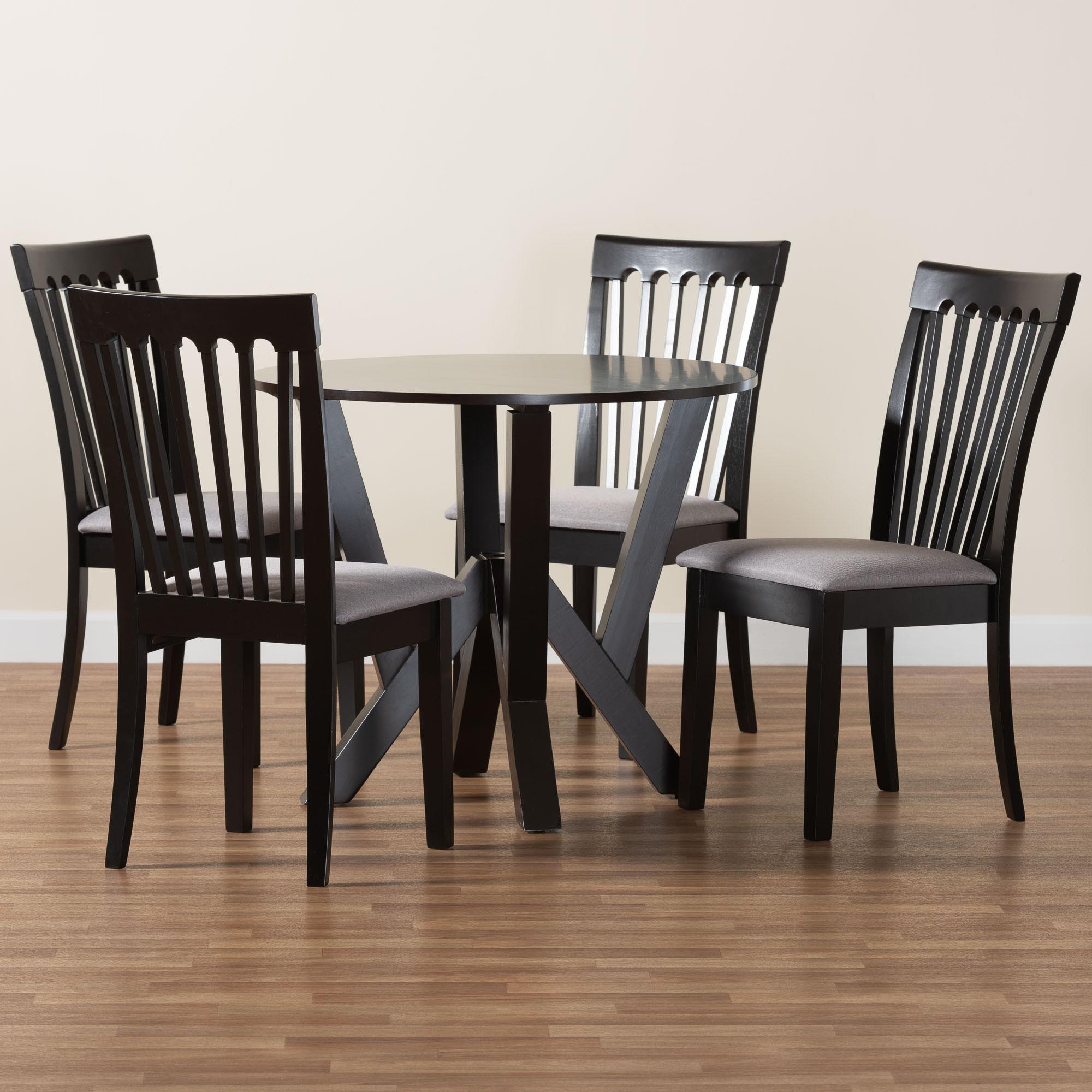 Baxton Studio Marian Modern Grey Fabric and Dark Brown Finished Wood 5-Piece Dining Set