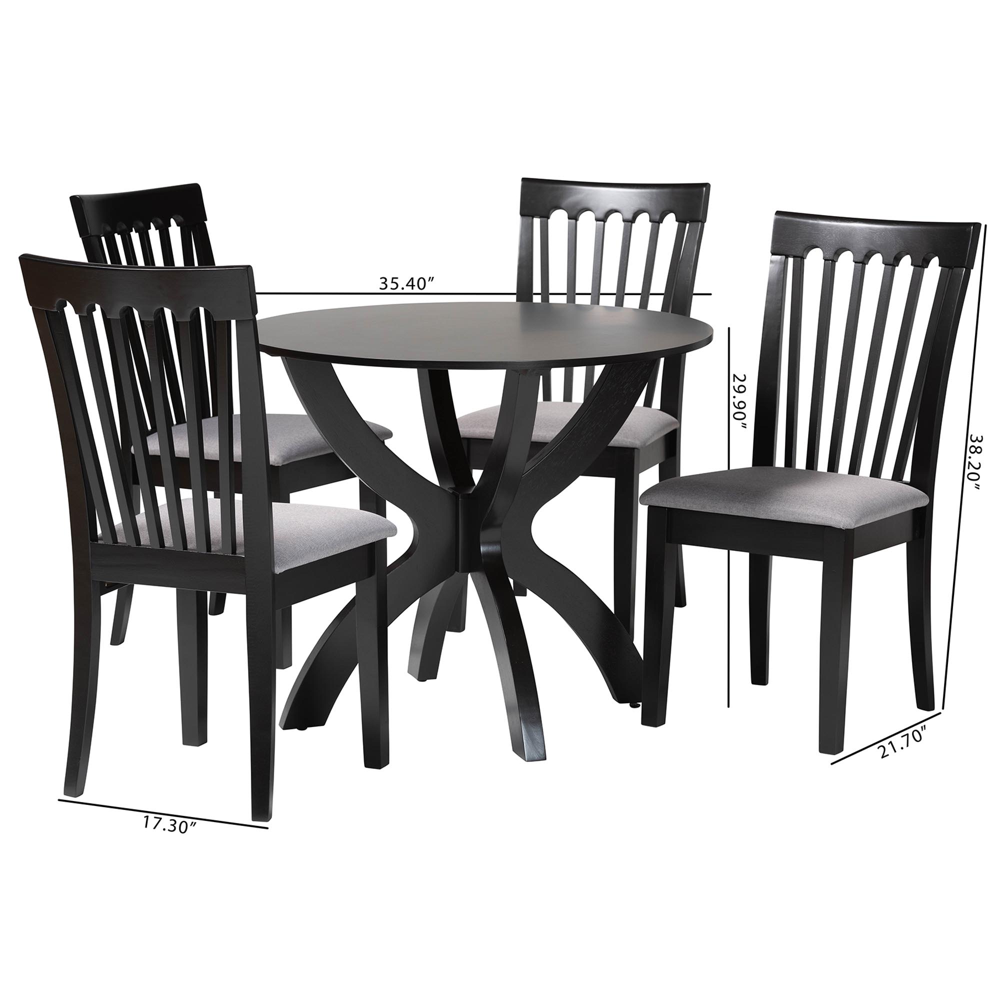 Baxton Studio Bailey Modern Grey Fabric and Dark Brown Finished Wood 5-Piece Dining Set