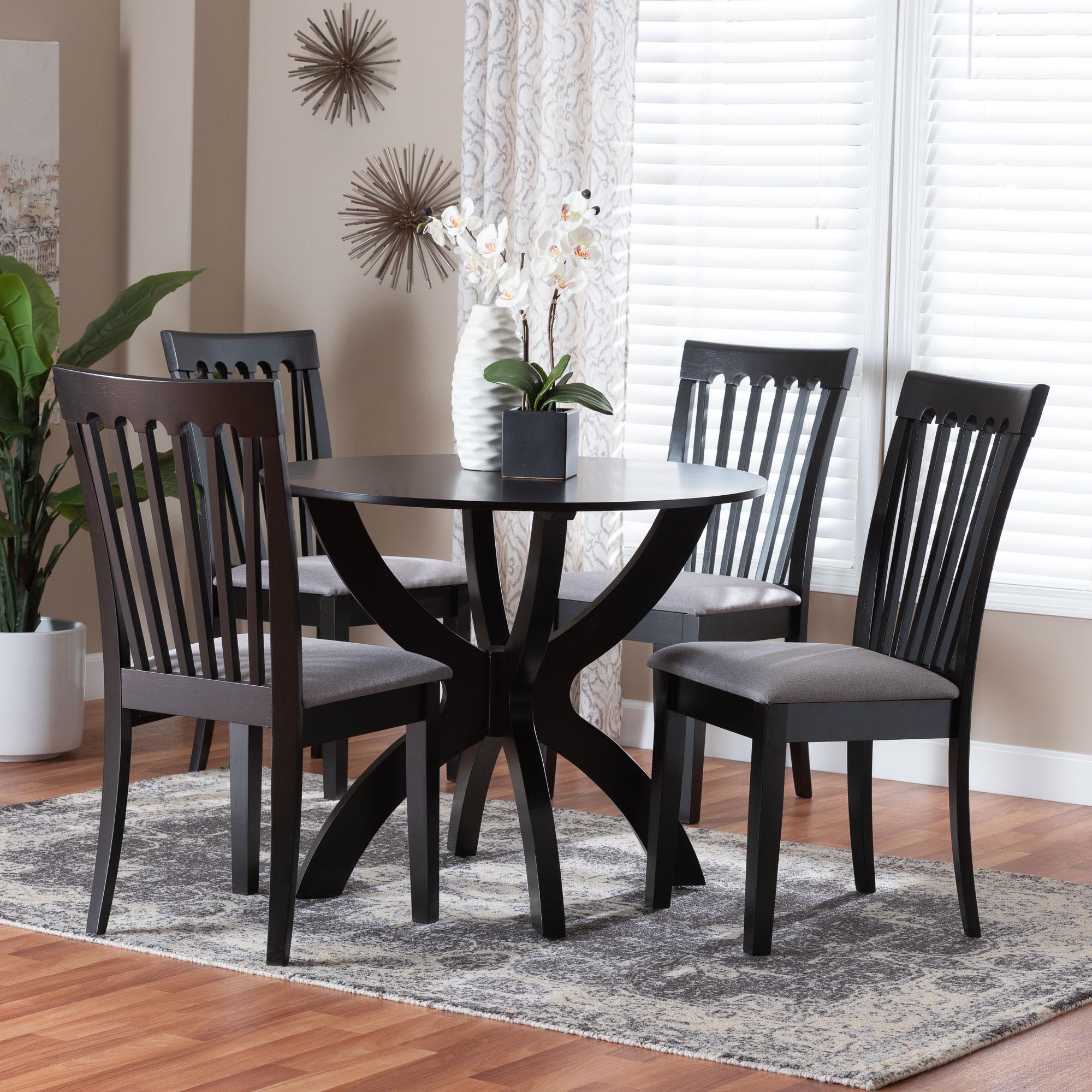 Baxton Studio Bailey Modern Grey Fabric and Dark Brown Finished Wood 5-Piece Dining Set