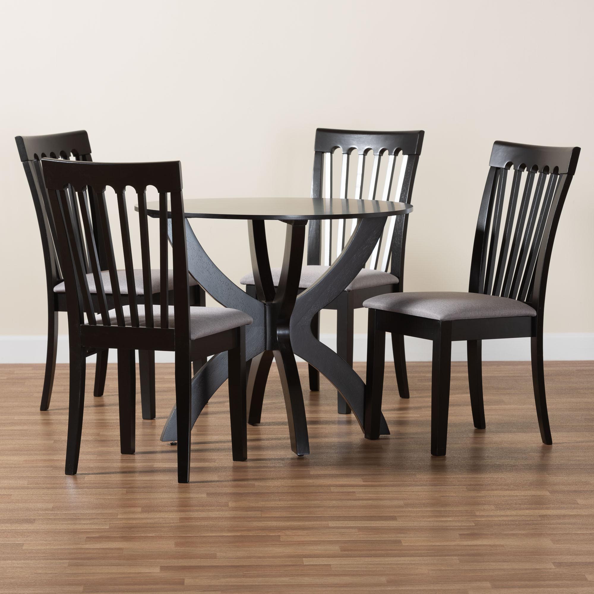Baxton Studio Bailey Modern Grey Fabric and Dark Brown Finished Wood 5-Piece Dining Set