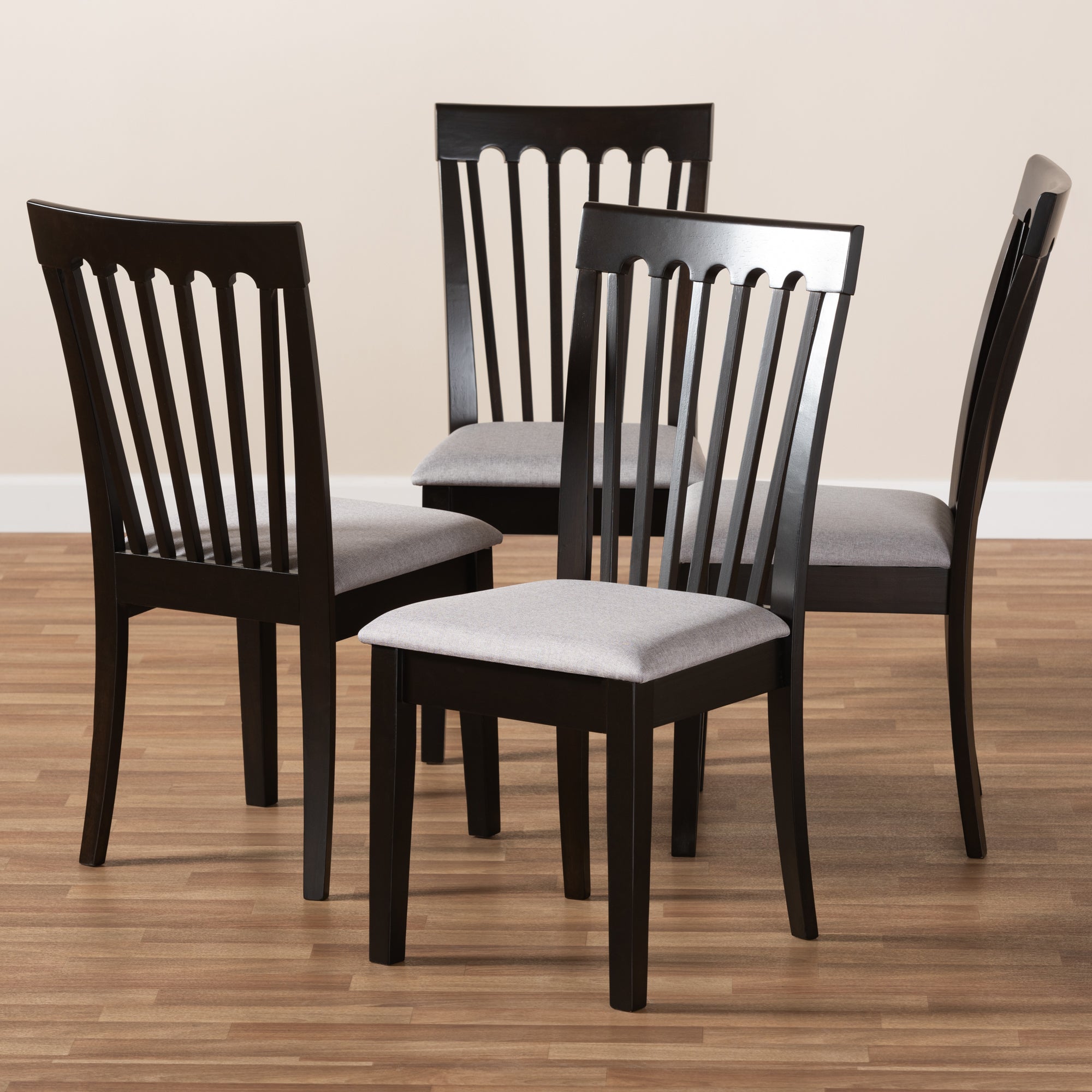 Baxton Studio Minette Modern and Contemporary Gray Fabric Upholstered Espresso Brown Finished Wood Dining Chair Set of 4