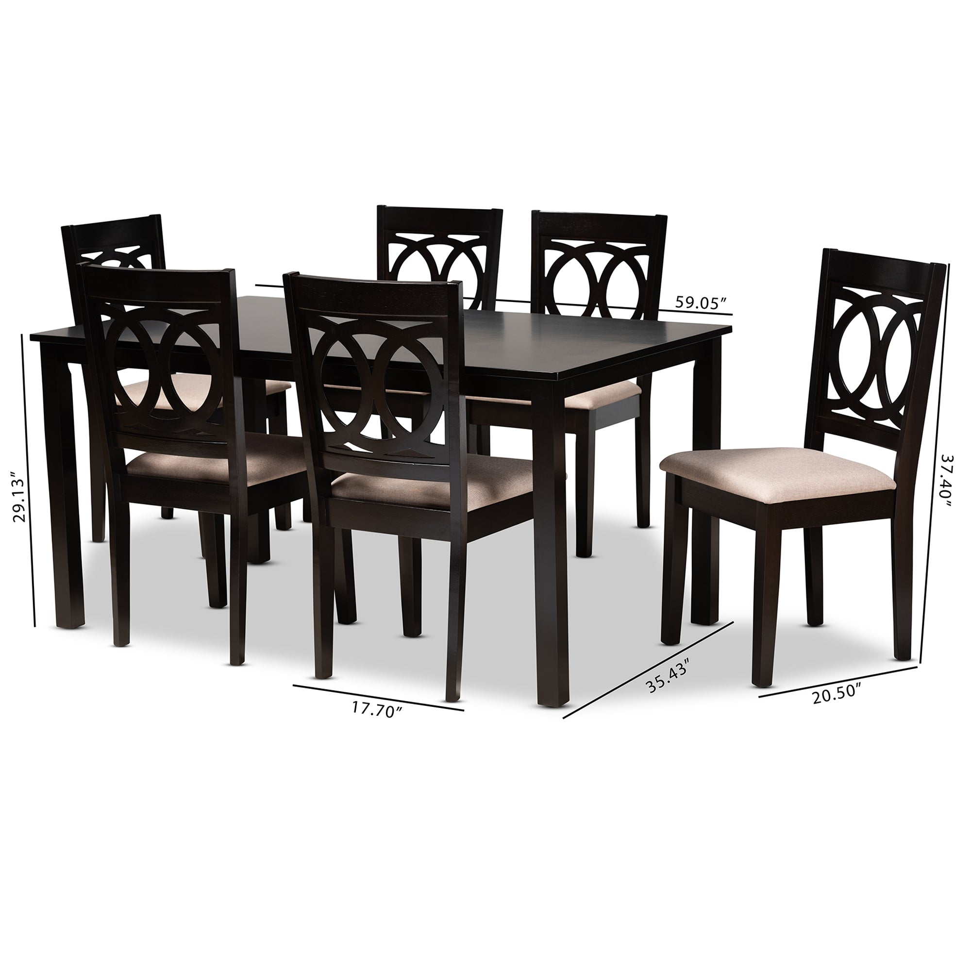 Baxton Studio Lenoir Modern and Contemporary Sand Fabric Upholstered Espresso Brown Finished Wood 7-Piece Dining Set