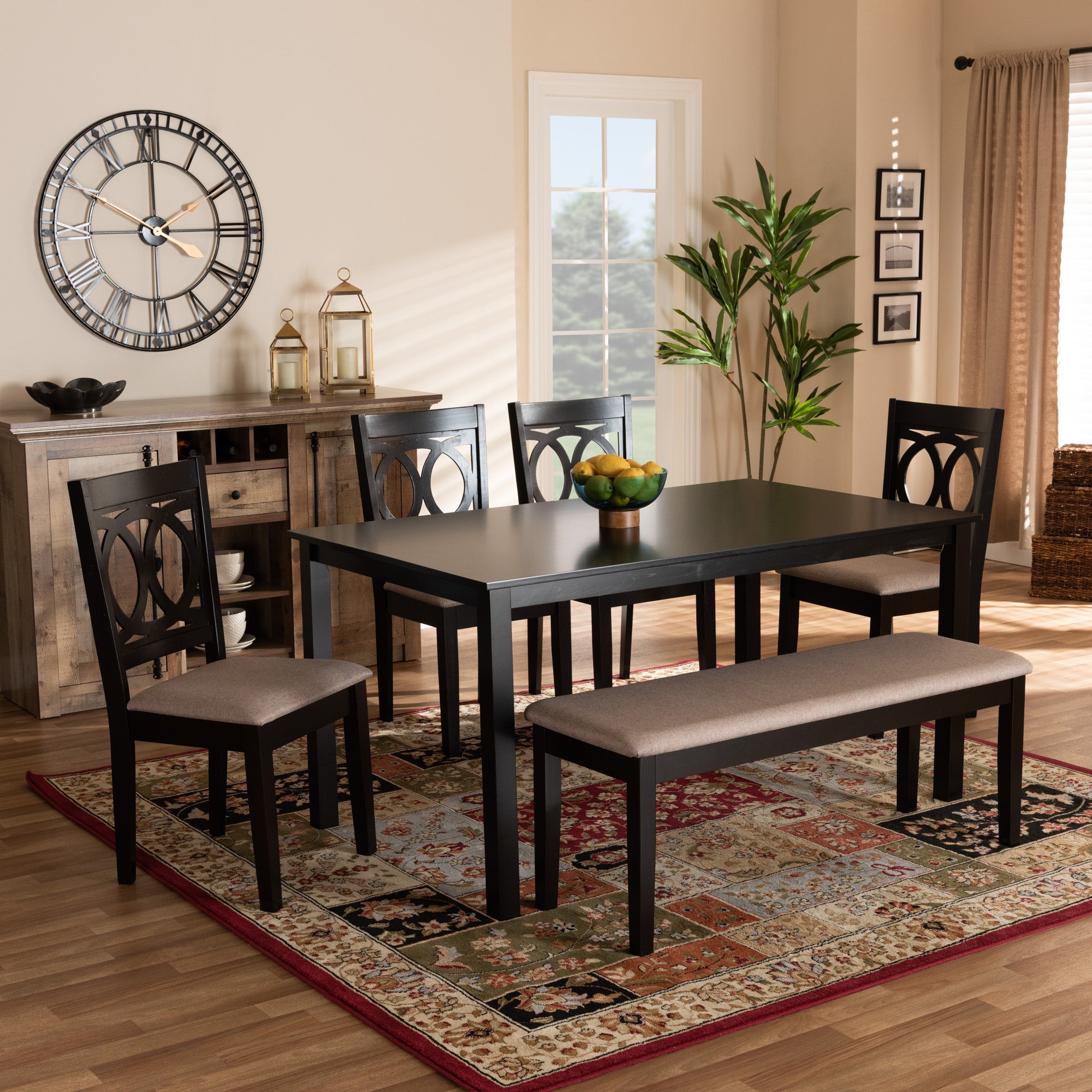 Baxton Studio Bennett Modern and Contemporary Sand Fabric Upholstered and Dark Brown Finished Wood 6-Piece Dining Set